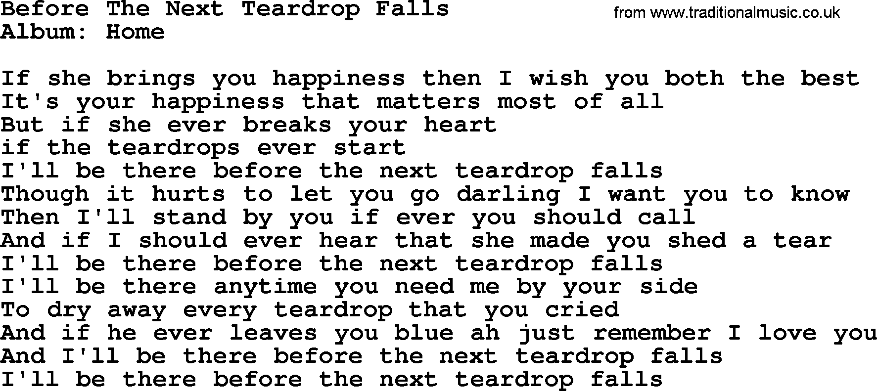 Loretta Lynn song: Before The Next Teardrop Falls lyrics