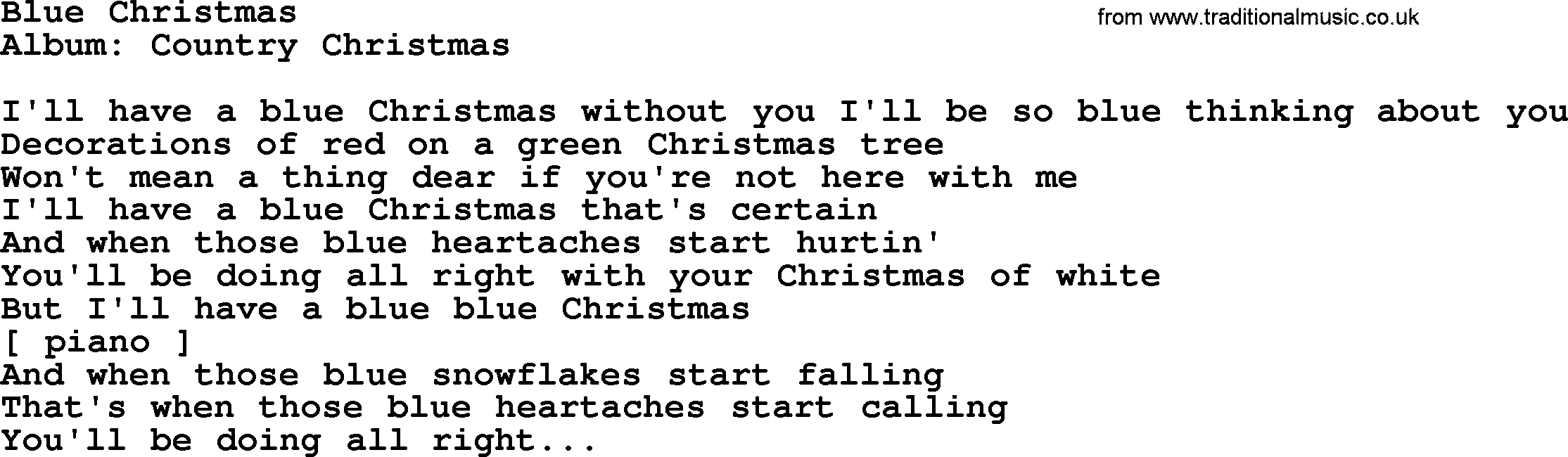 Loretta Lynn song: Blue Christmas lyrics