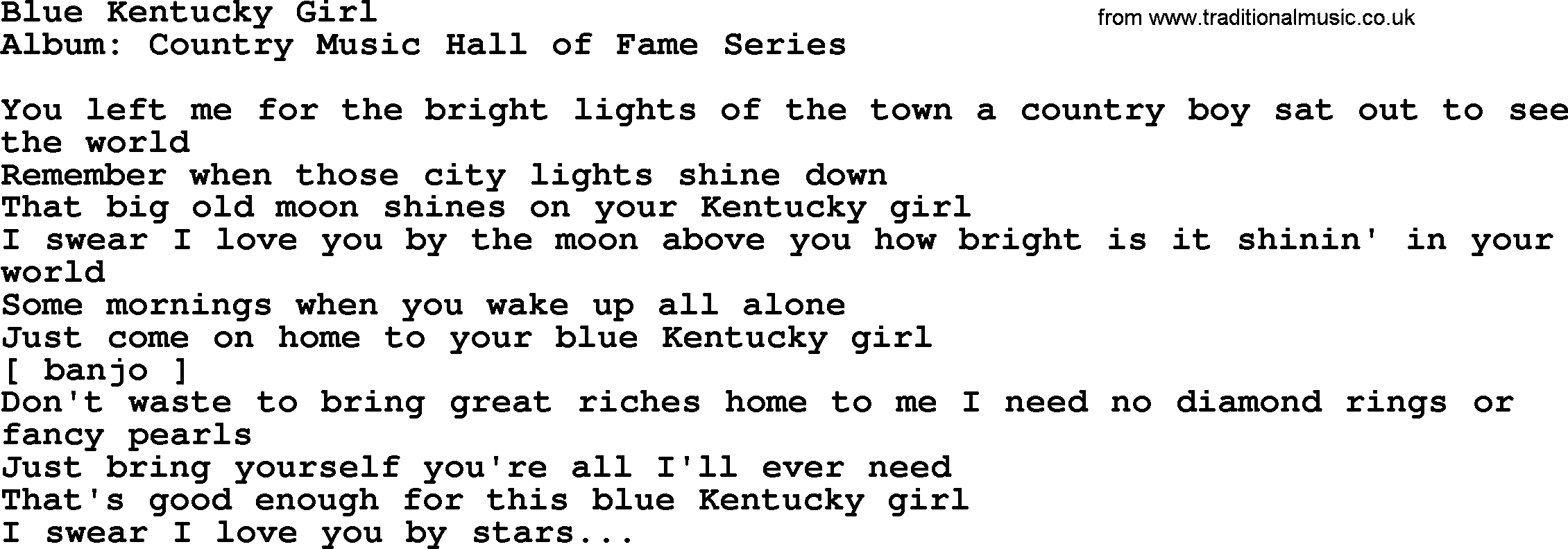 Loretta Lynn song: Blue Kentucky Girl lyrics