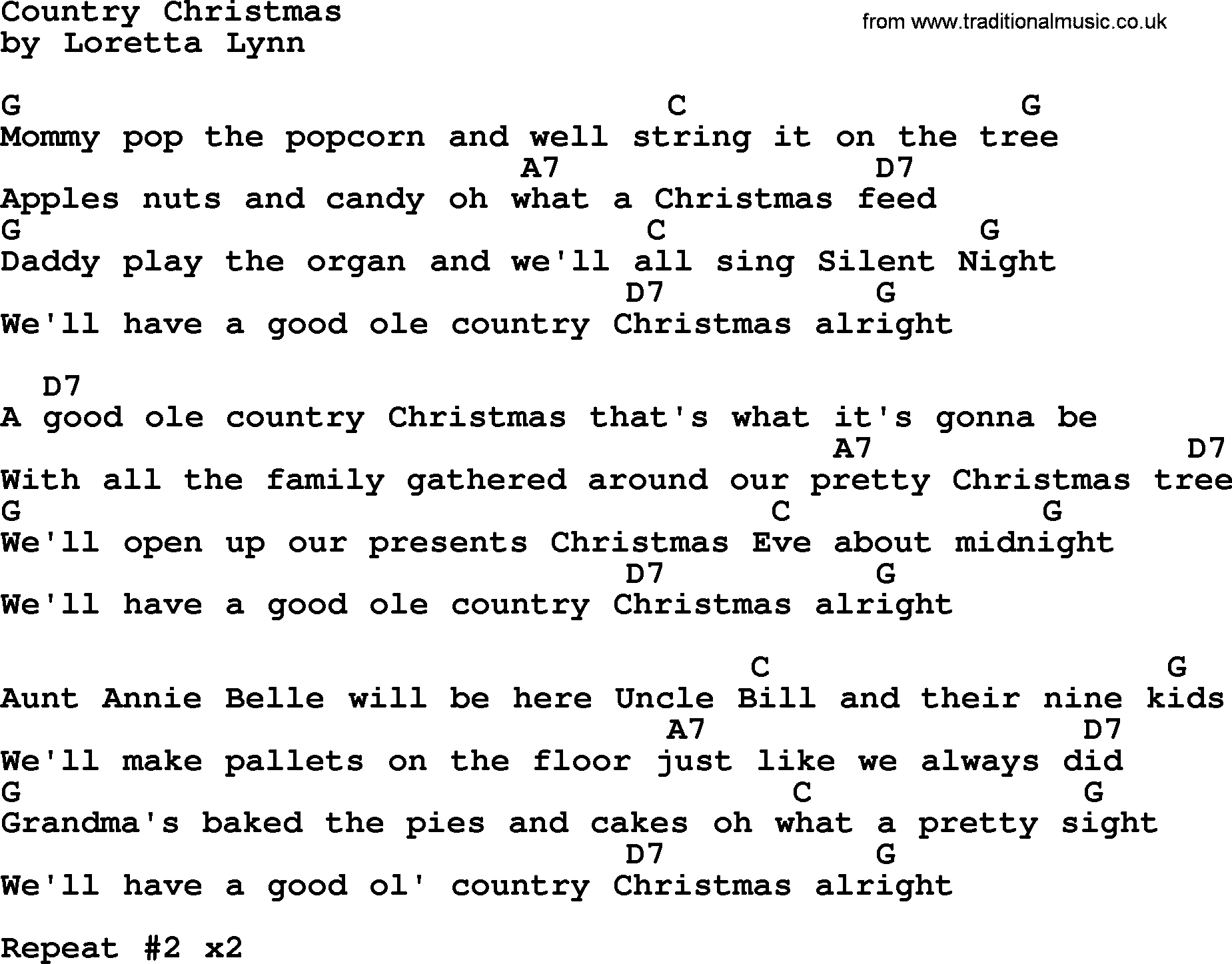 Loretta Lynn song: Country Christmas lyrics and chords