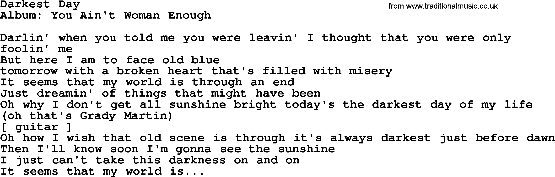 Loretta Lynn song: Darkest Day lyrics