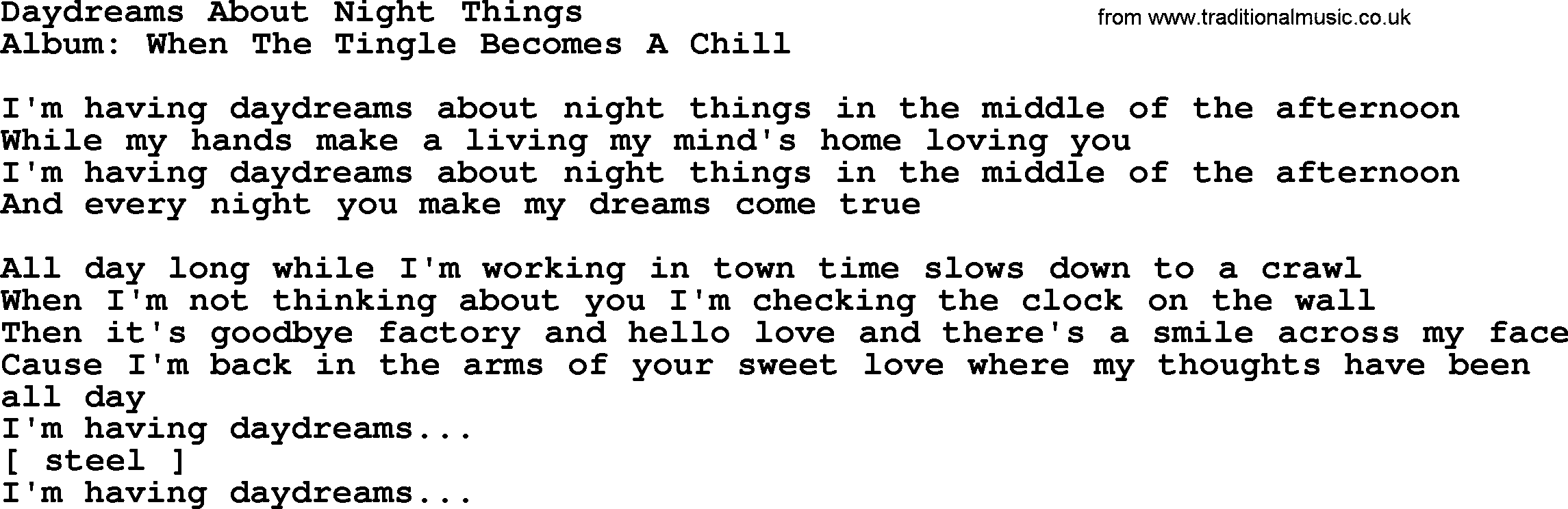 Loretta Lynn song: Daydreams About Night Things lyrics