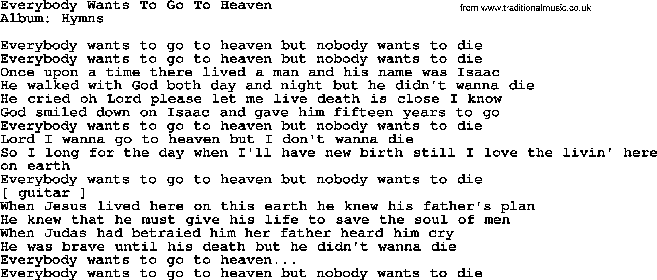 Loretta Lynn song: Everybody Wants To Go To Heaven lyrics