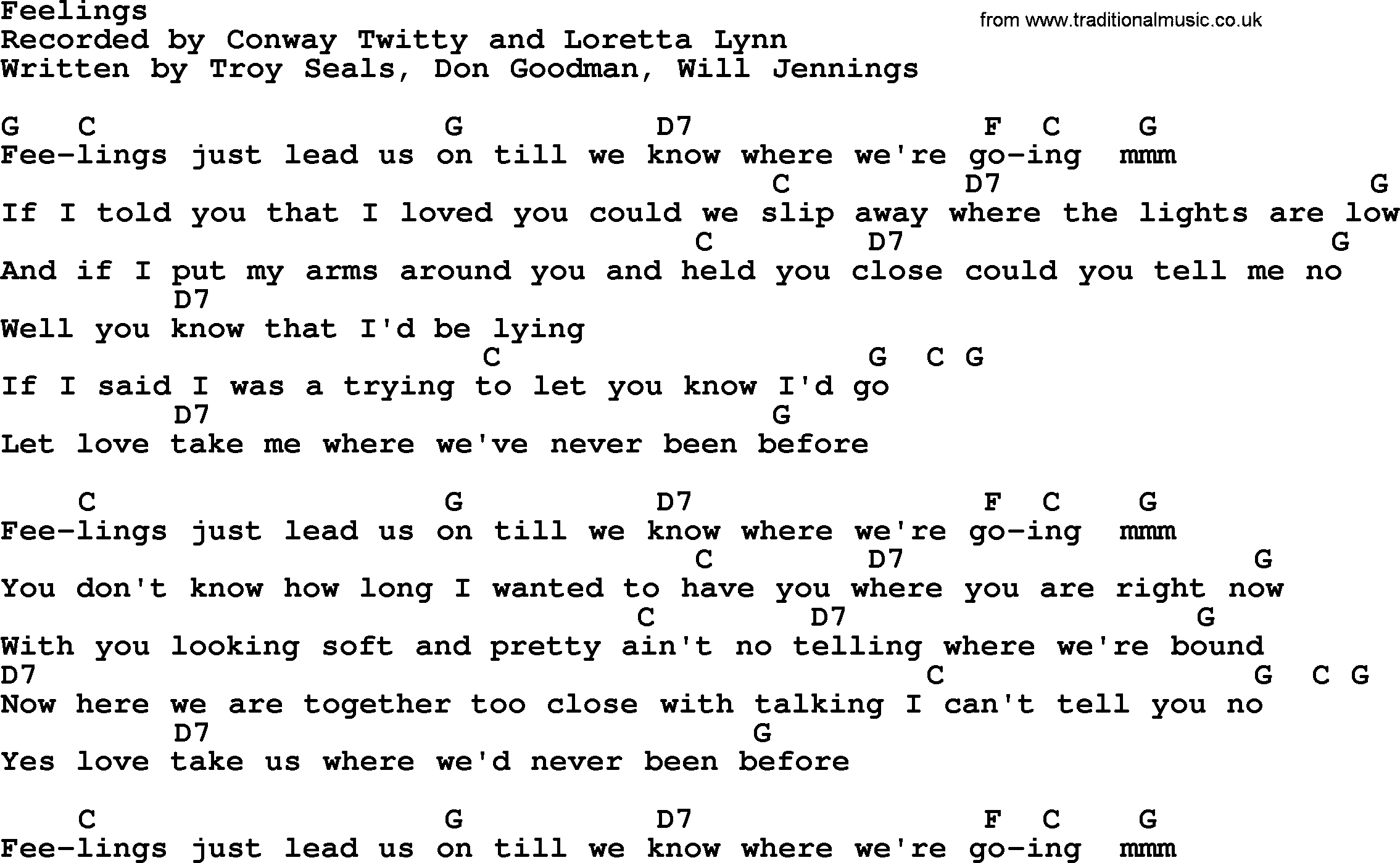 Loretta Lynn song: Feelings lyrics and chords