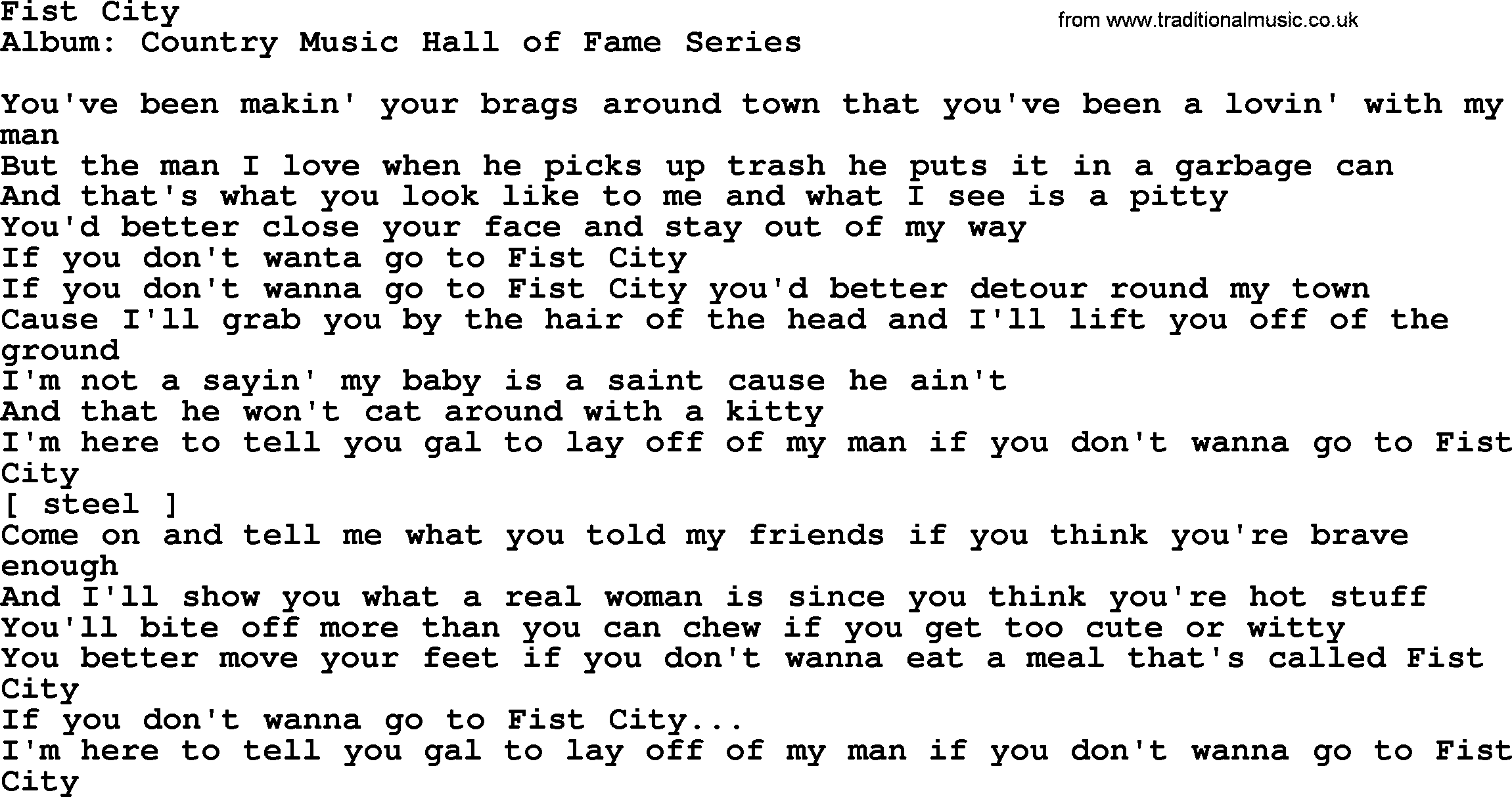 Loretta Lynn song: Fist City lyrics