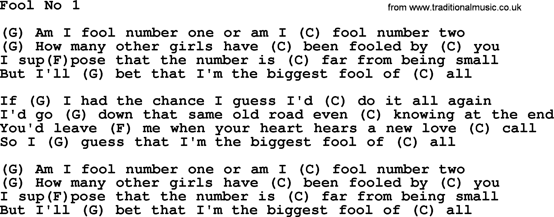 Loretta Lynn song: Fool No 1 lyrics and chords
