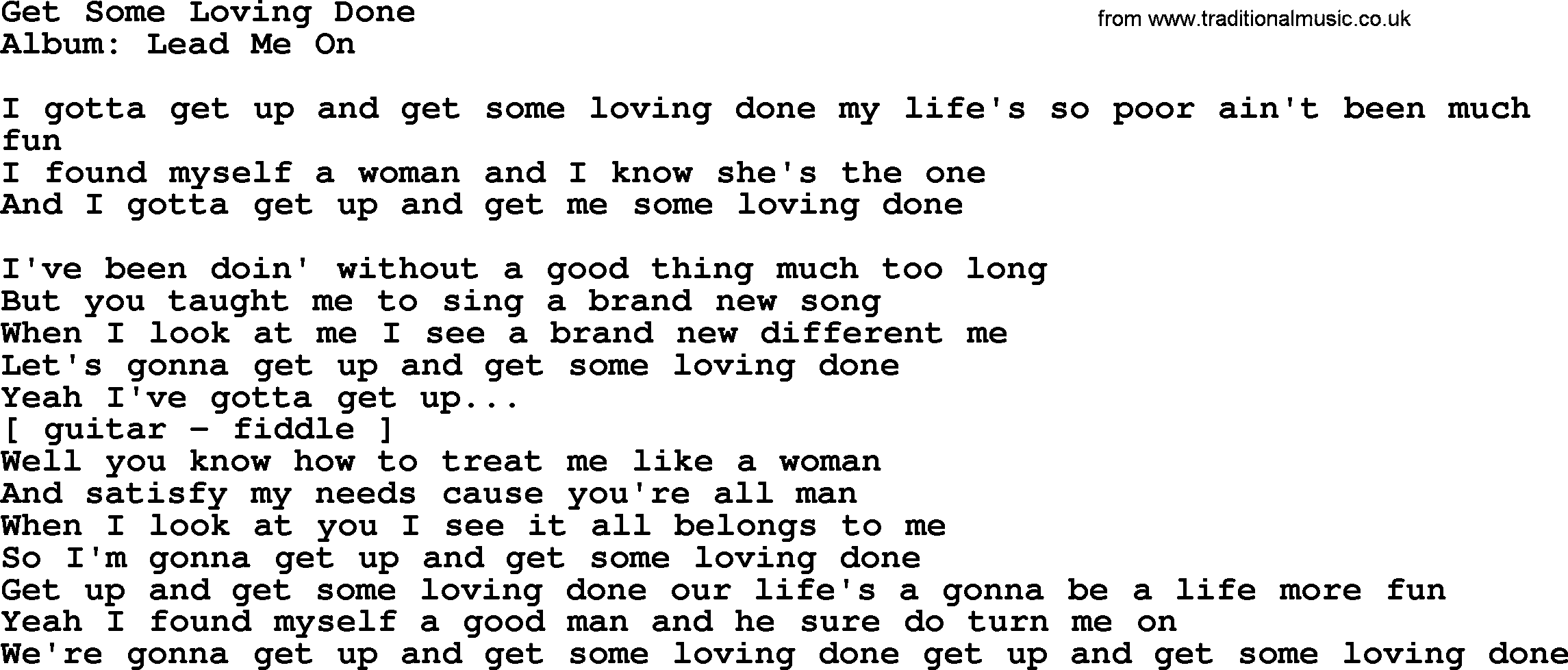 Loretta Lynn song: Get Some Loving Done lyrics