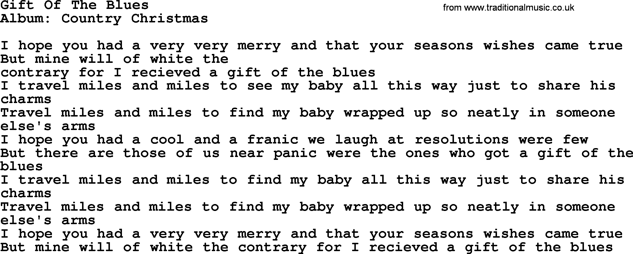 Loretta Lynn song: Gift Of The Blues lyrics