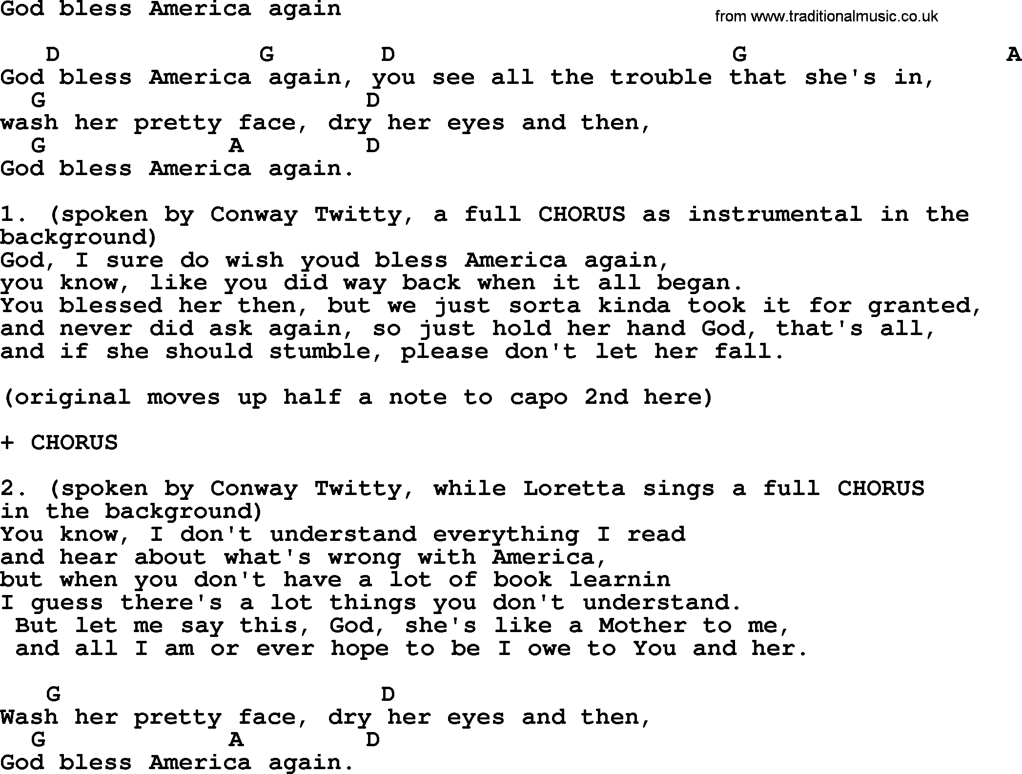 Loretta Lynn song: God Bless America Again lyrics and chords