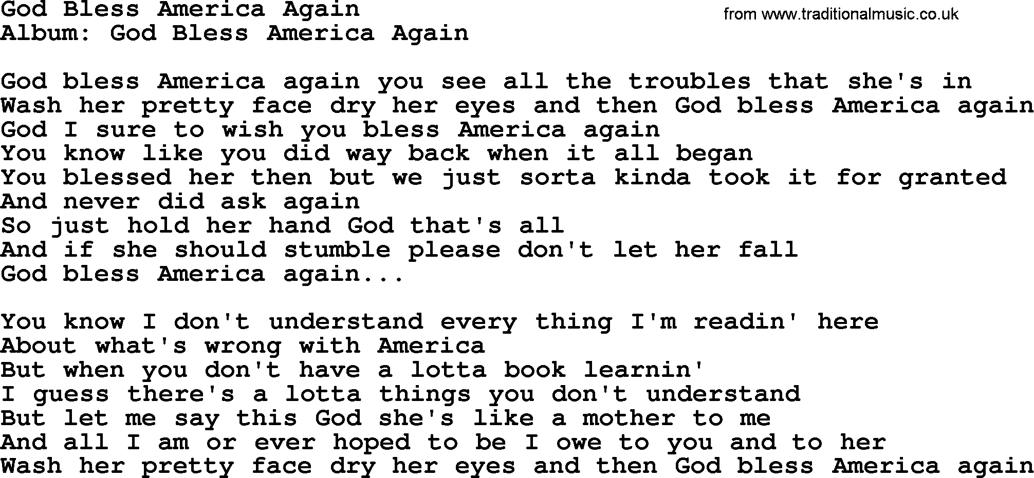 Loretta Lynn song: God Bless America Again lyrics