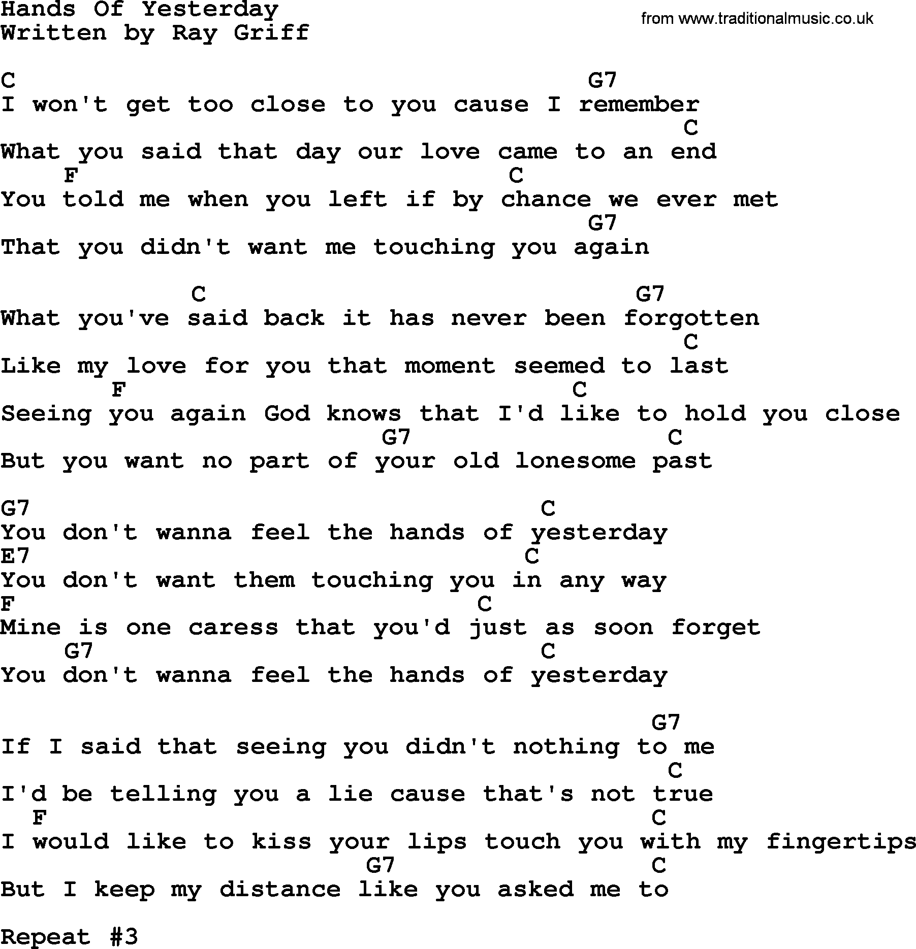 Loretta Lynn song: Hands Of Yesterday lyrics and chords