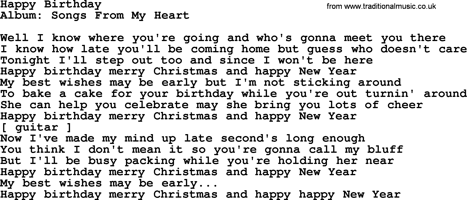 Loretta Lynn song: Happy Birthday lyrics