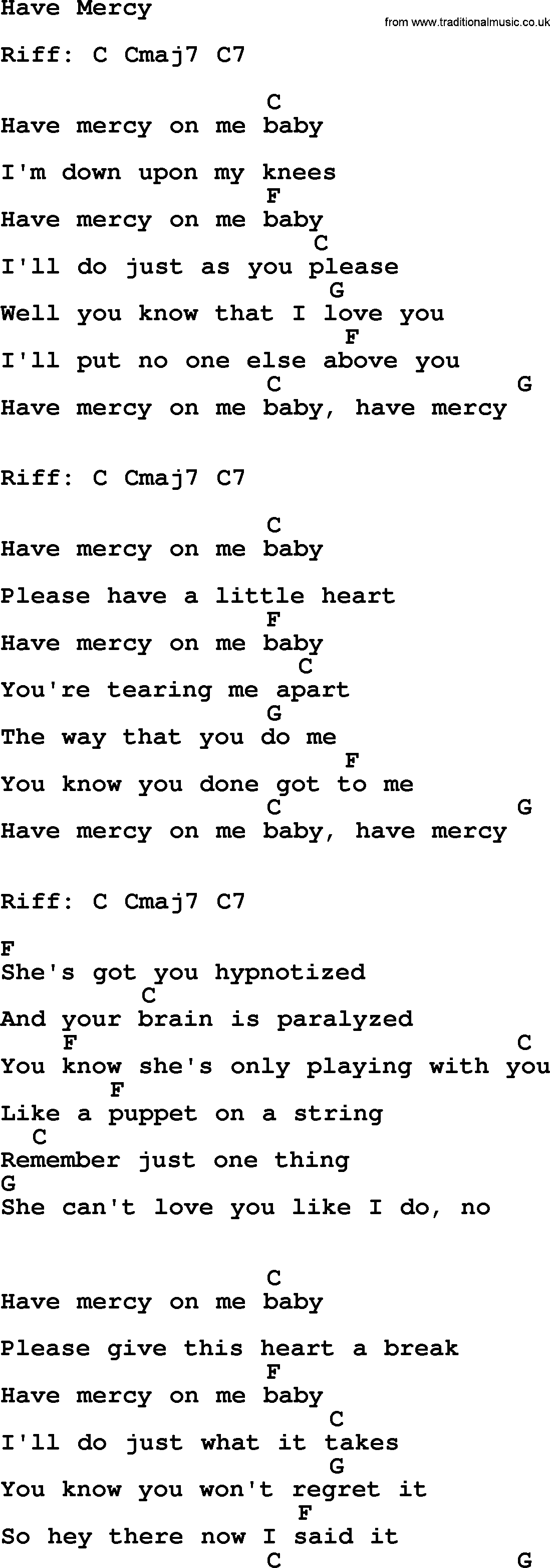 Loretta Lynn song: Have Mercy lyrics and chords