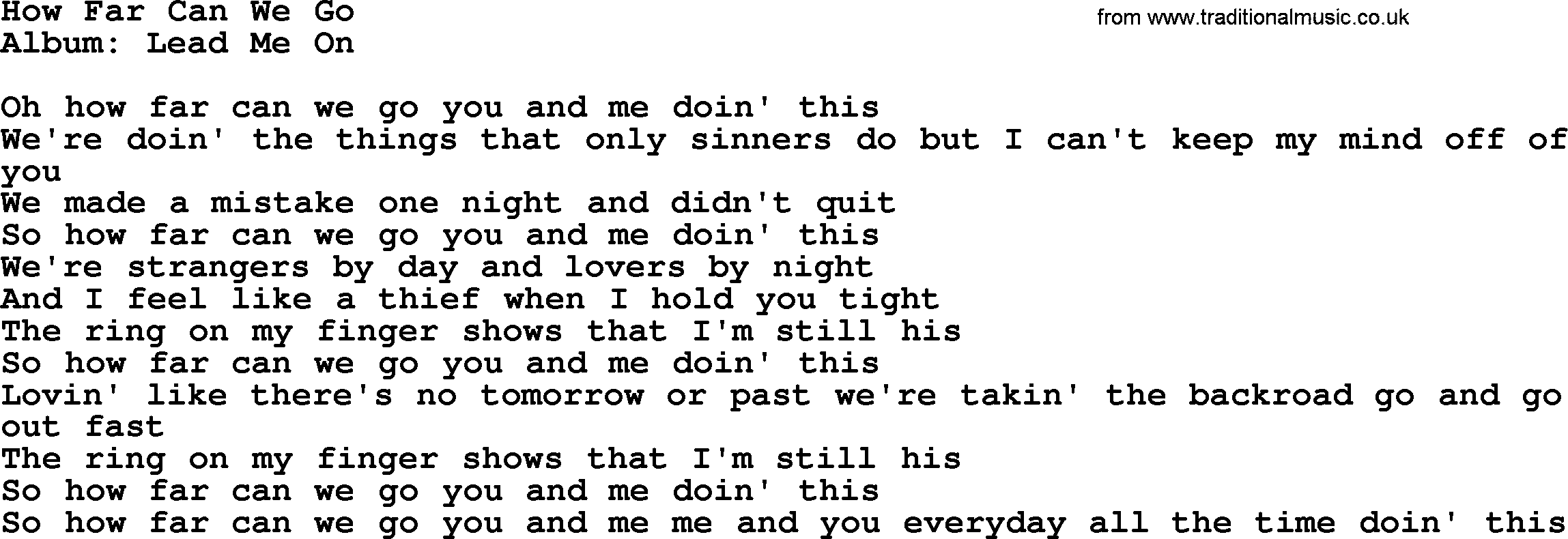 Loretta Lynn song: How Far Can We Go lyrics
