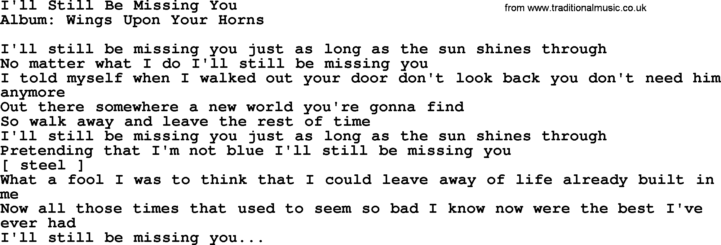 Loretta Lynn song: I'll Still Be Missing You lyrics