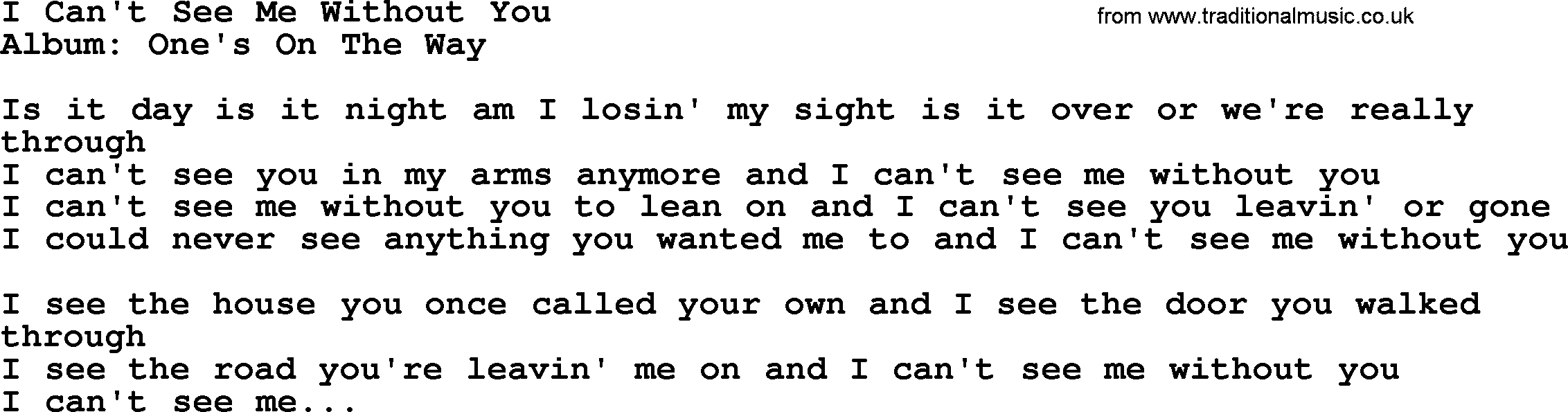 Loretta Lynn song: I Can't See Me Without You lyrics