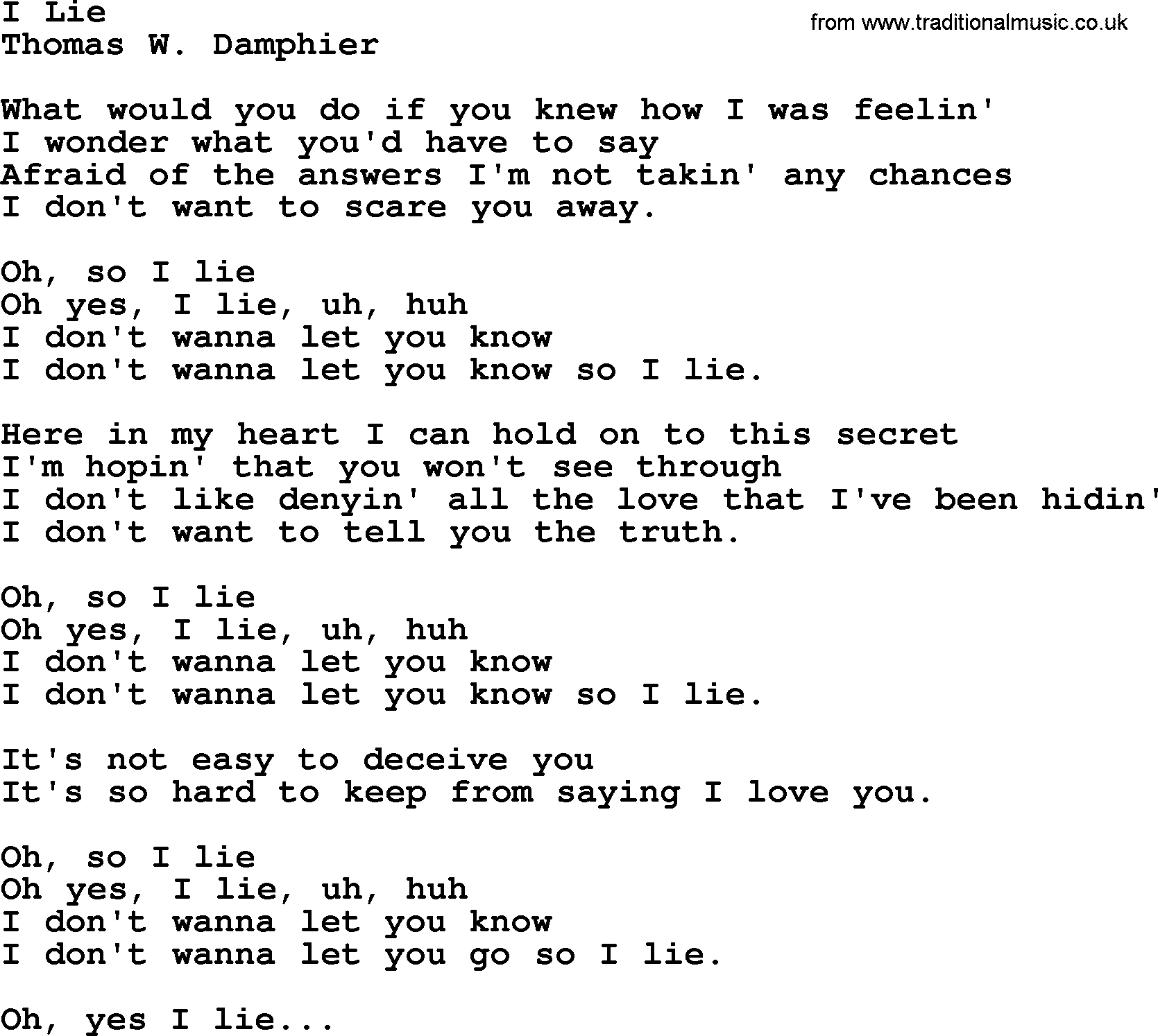 Loretta Lynn song: I Lie lyrics