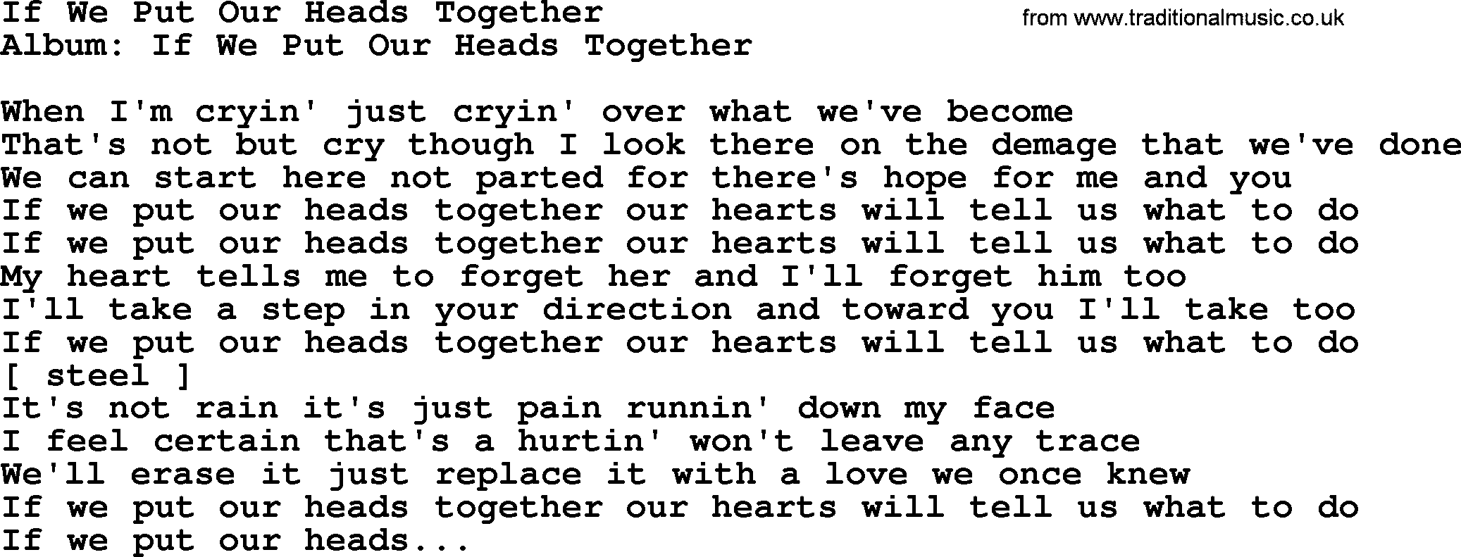 Loretta Lynn song: If We Put Our Heads Together lyrics