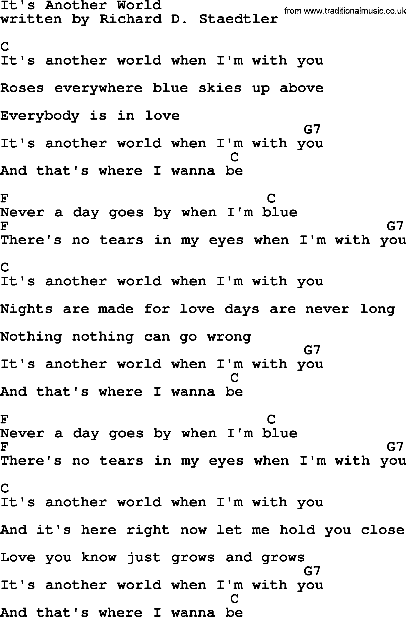 Loretta Lynn song: It's Another World lyrics and chords
