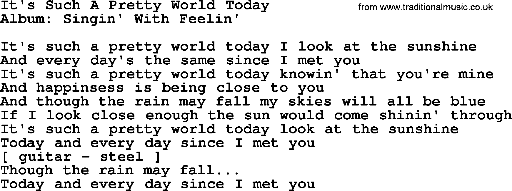 Loretta Lynn song: It's Such A Pretty World Today lyrics