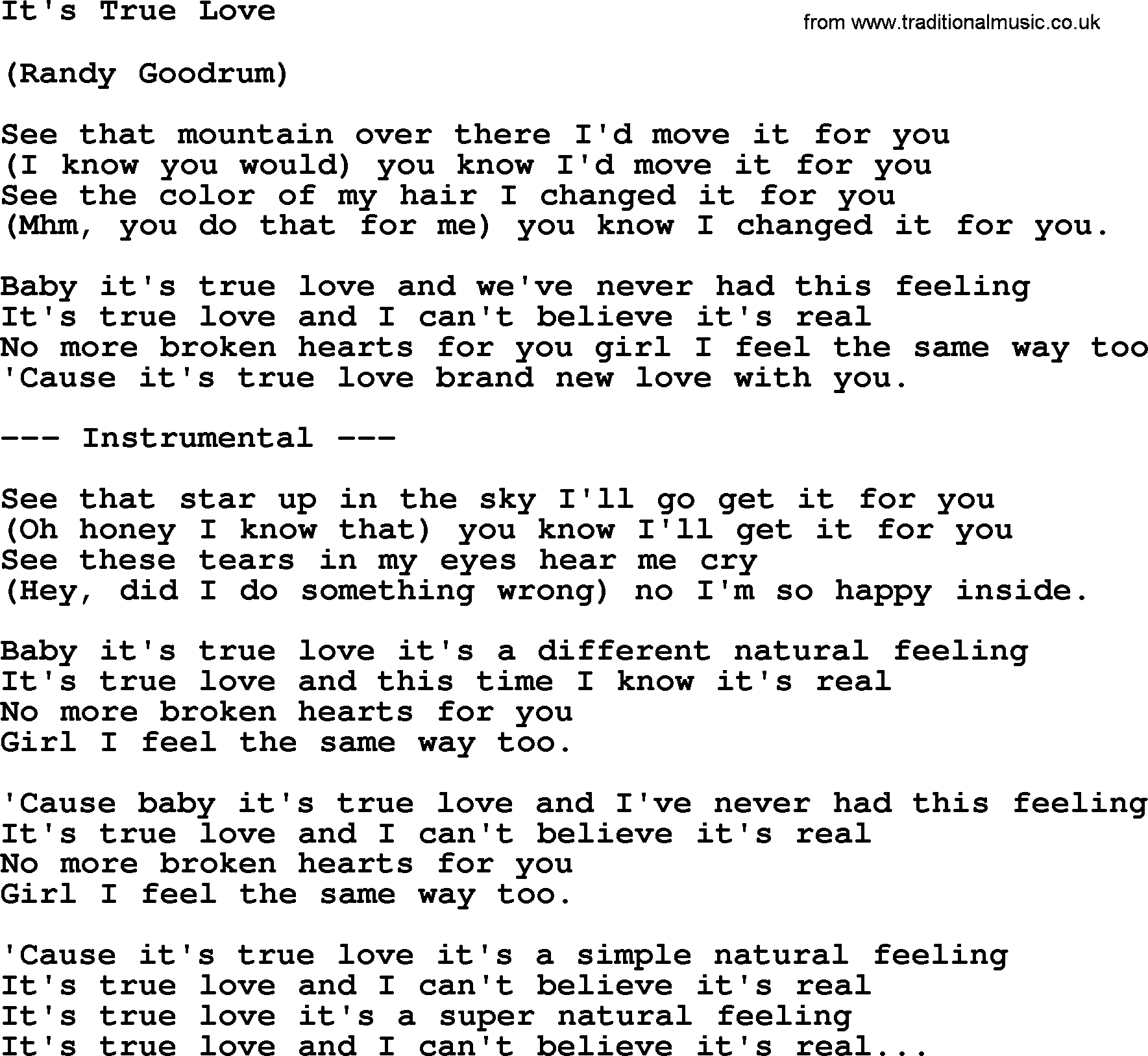 Loretta Lynn song: It's True Love lyrics