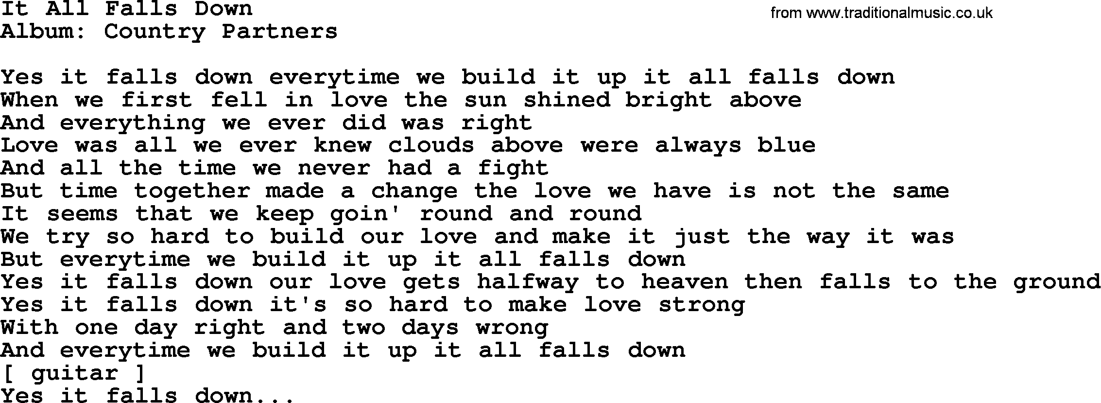 Loretta Lynn song: It All Falls Down lyrics