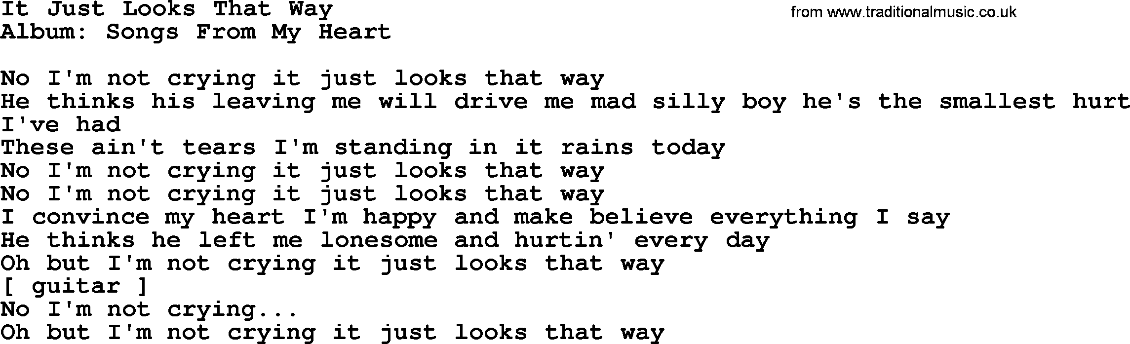 Loretta Lynn song: It Just Looks That Way lyrics