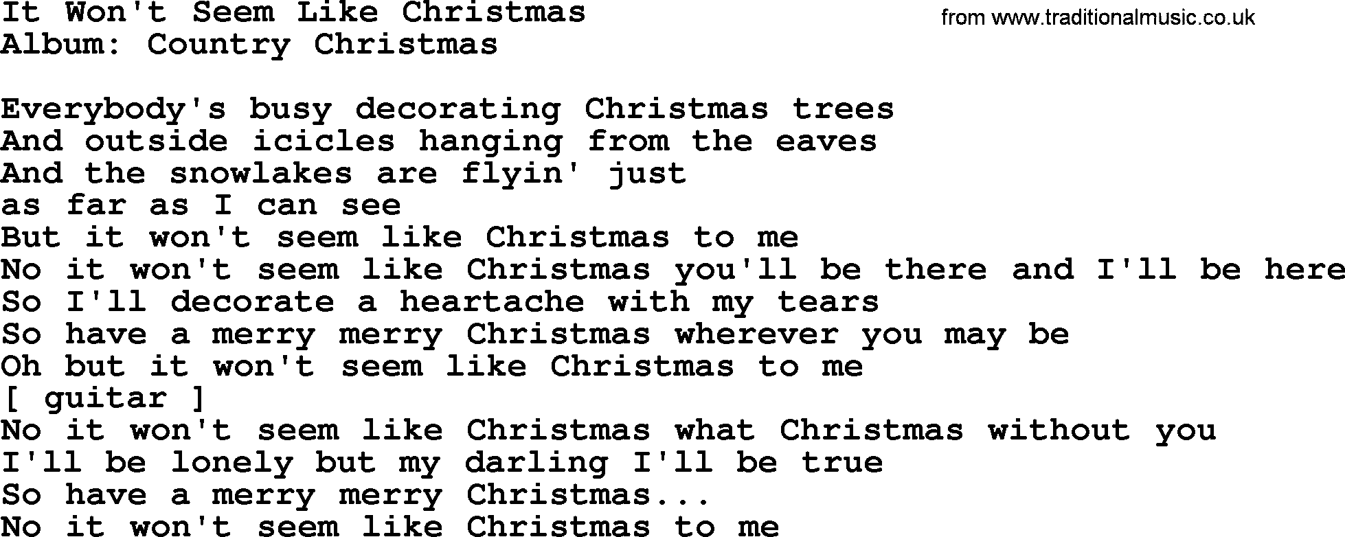 Loretta Lynn song: It Won't Seem Like Christmas lyrics