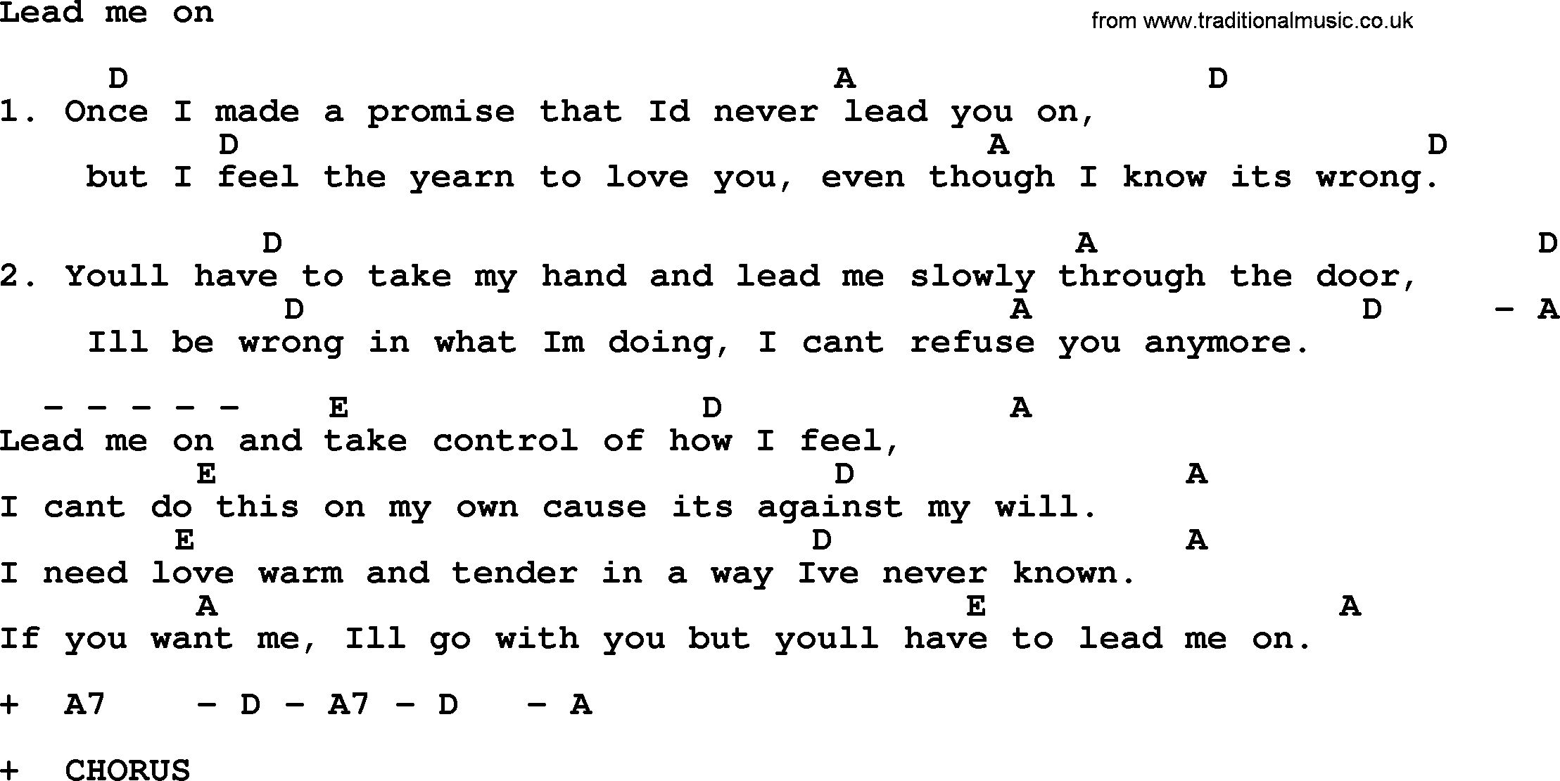 Loretta Lynn song: Lead Me On lyrics and chords