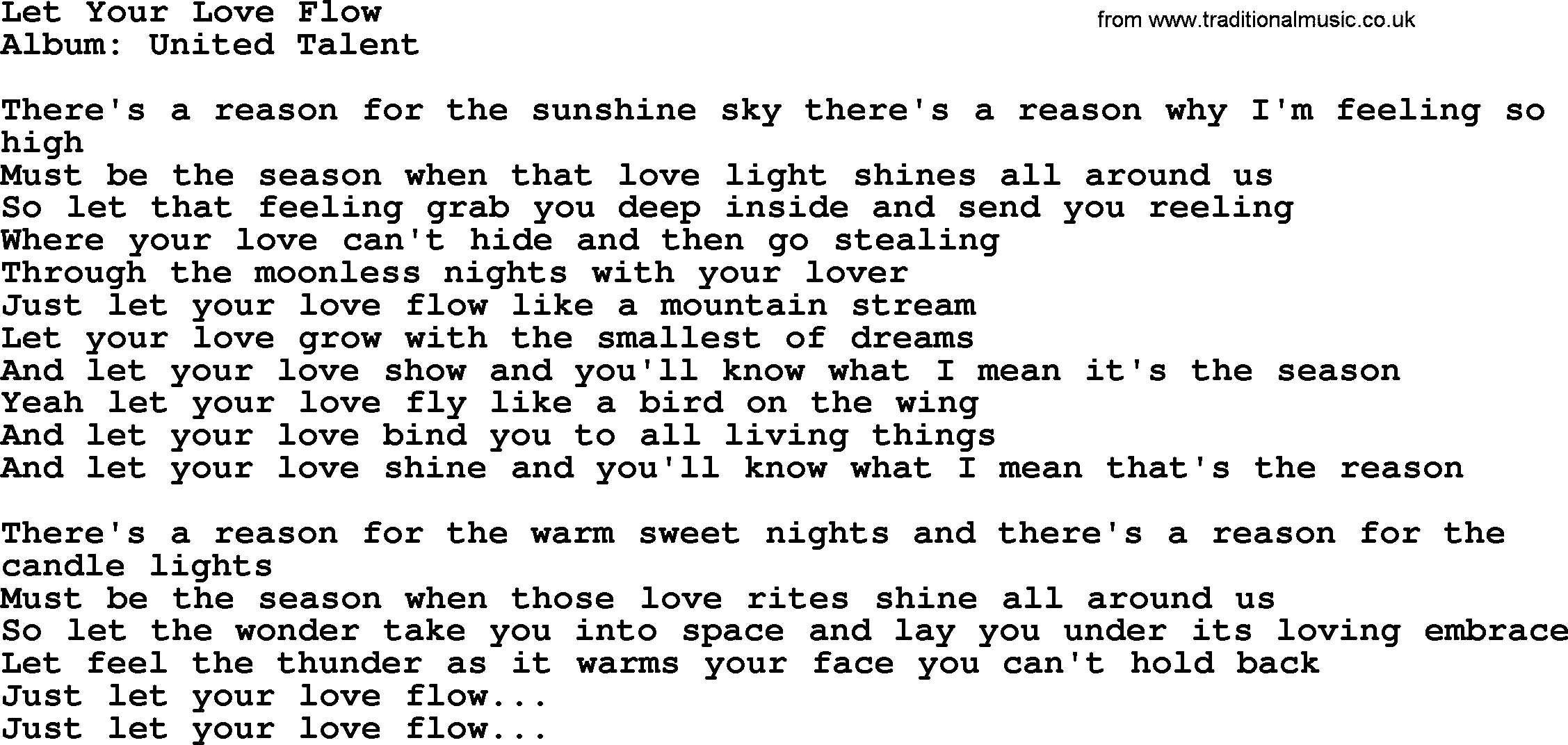 Loretta Lynn song: Let Your Love Flow lyrics