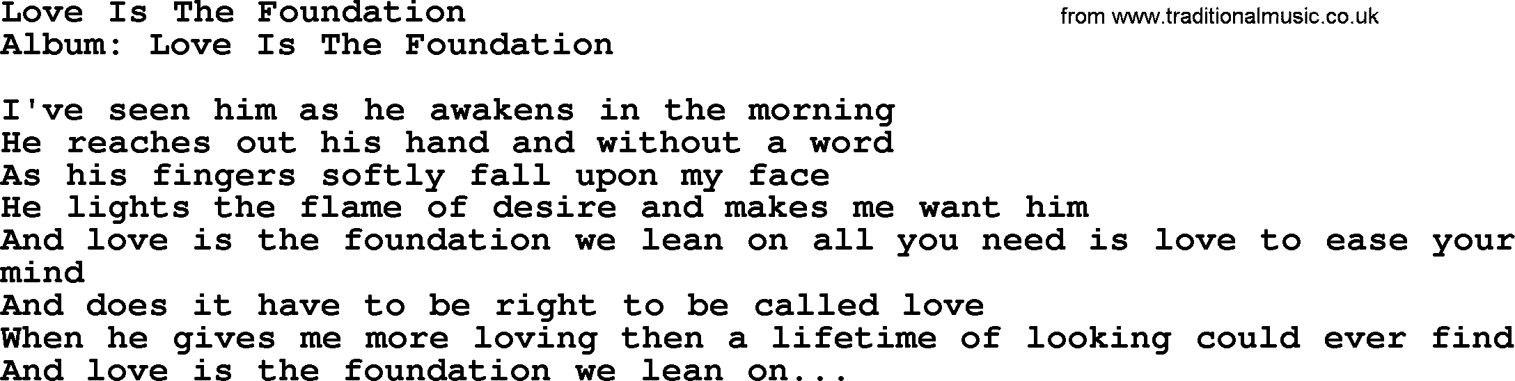 Loretta Lynn song: Love Is The Foundation lyrics