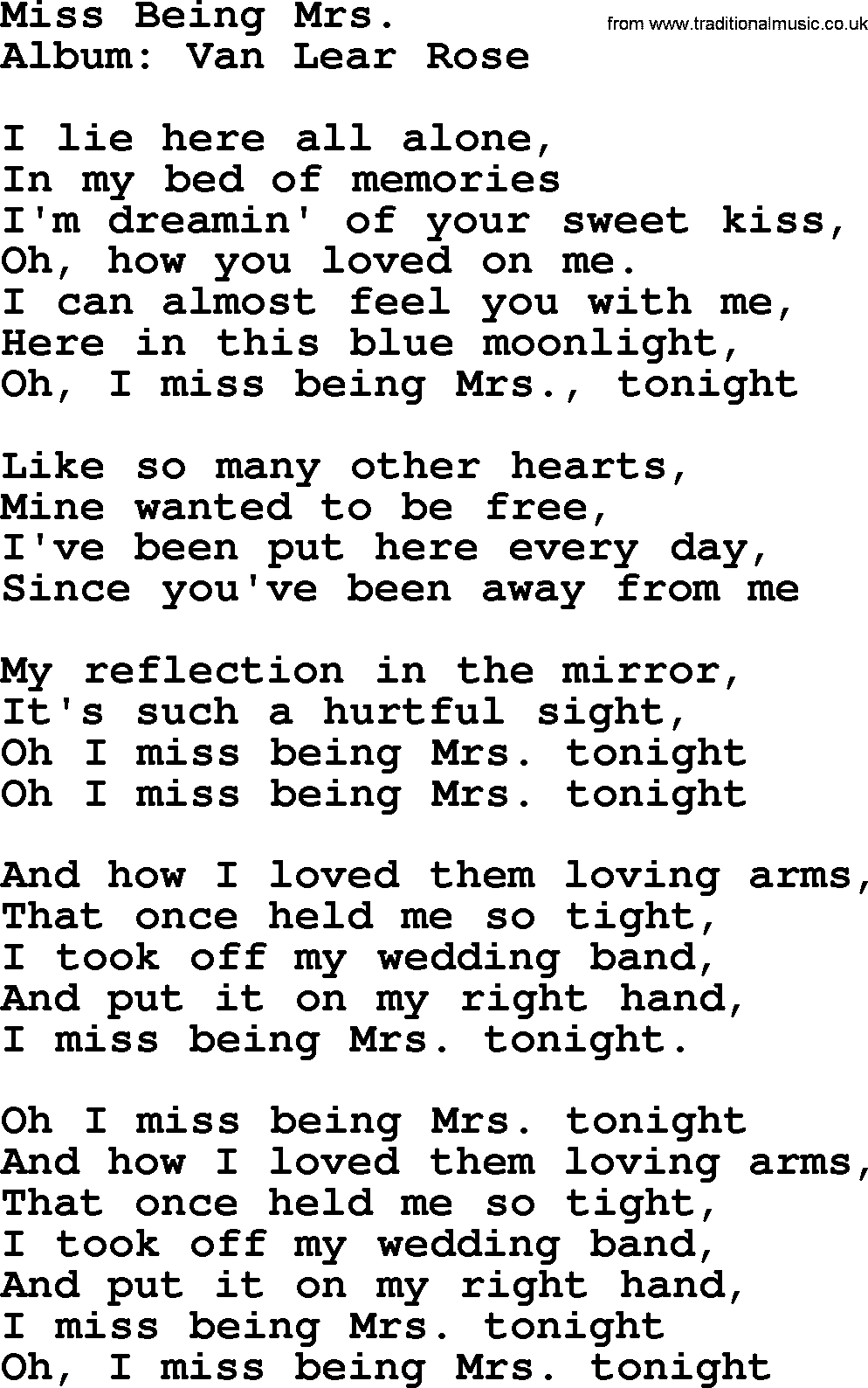 Loretta Lynn song: Miss Being Mrs. lyrics