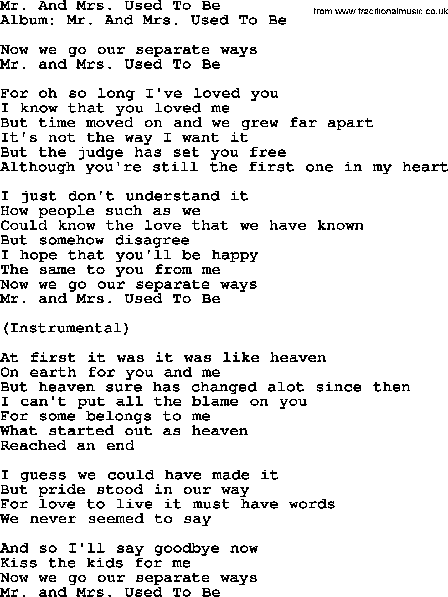 Loretta Lynn song: Mr. And Mrs. Used To Be lyrics