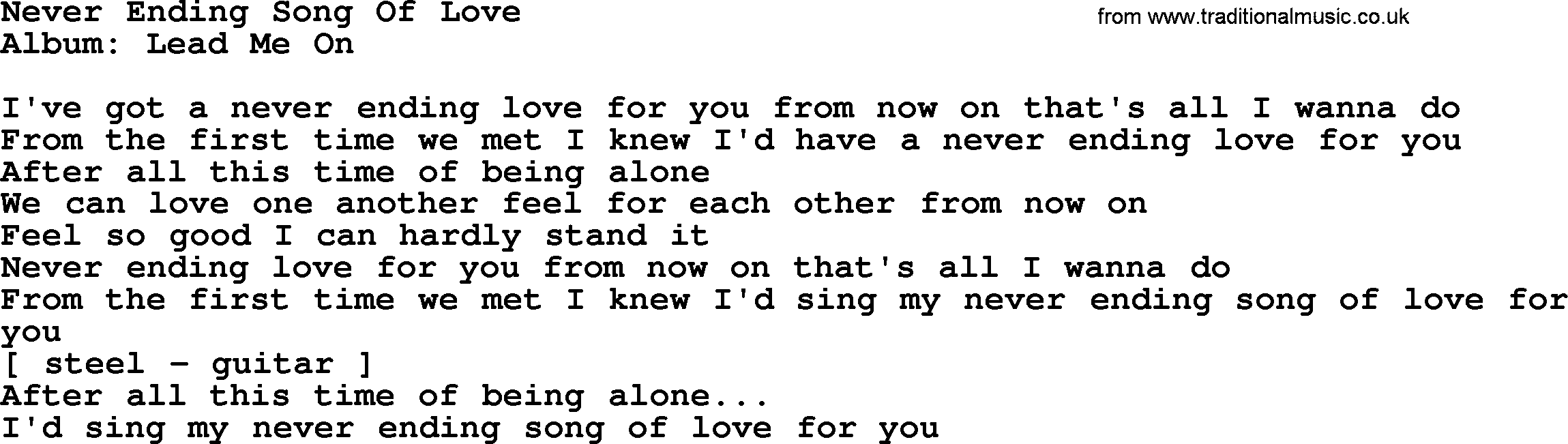 Loretta Lynn song: Never Ending Song Of Love lyrics