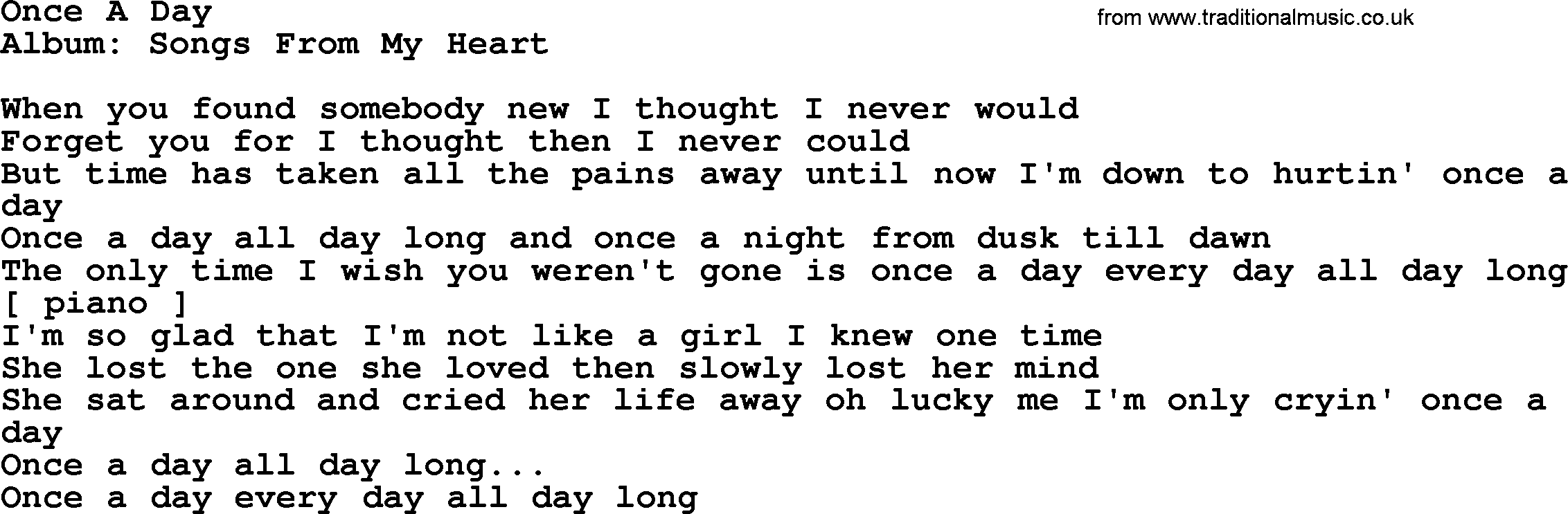 Loretta Lynn song: Once A Day lyrics