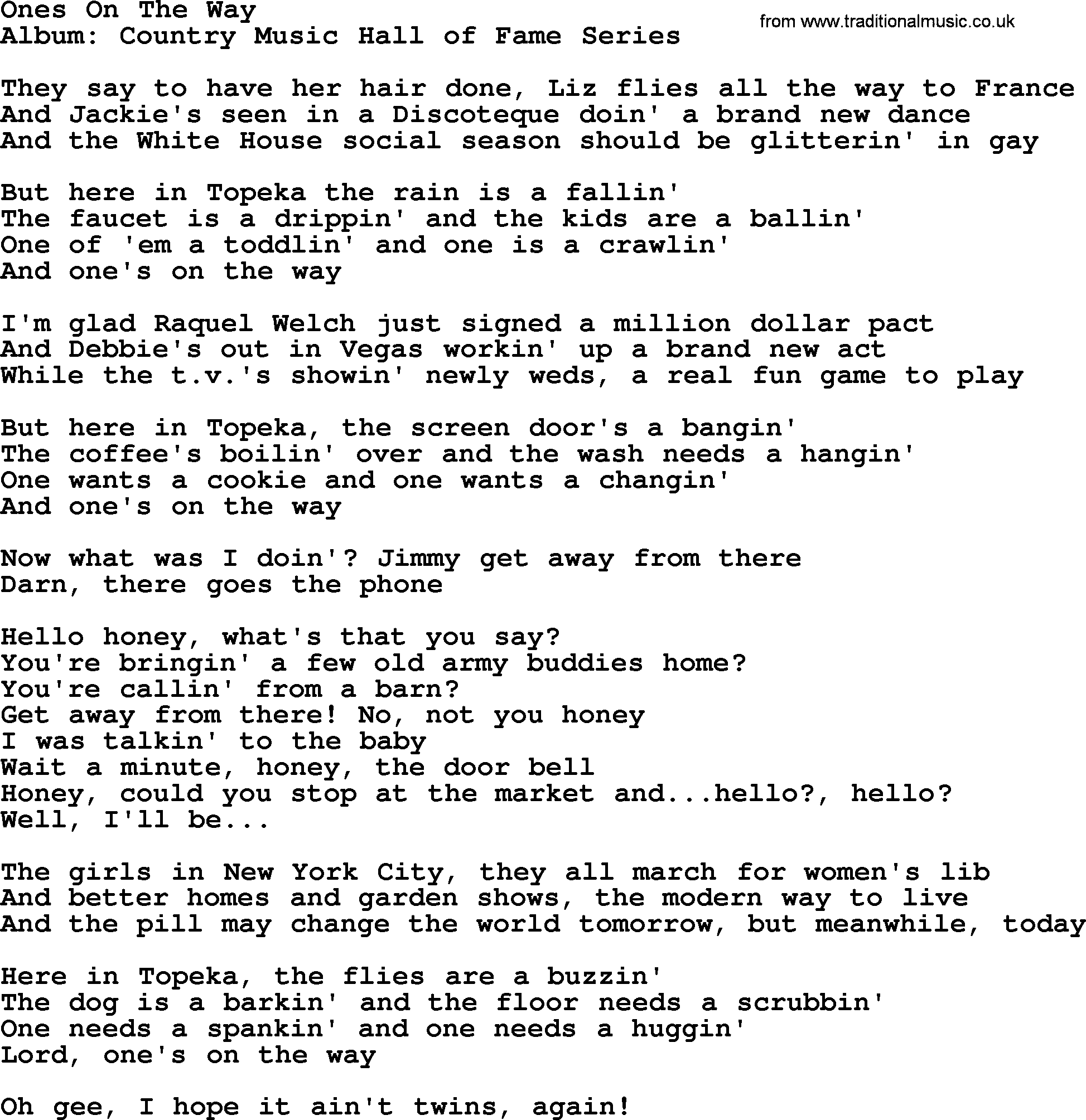 Loretta Lynn song: Ones On The Way lyrics