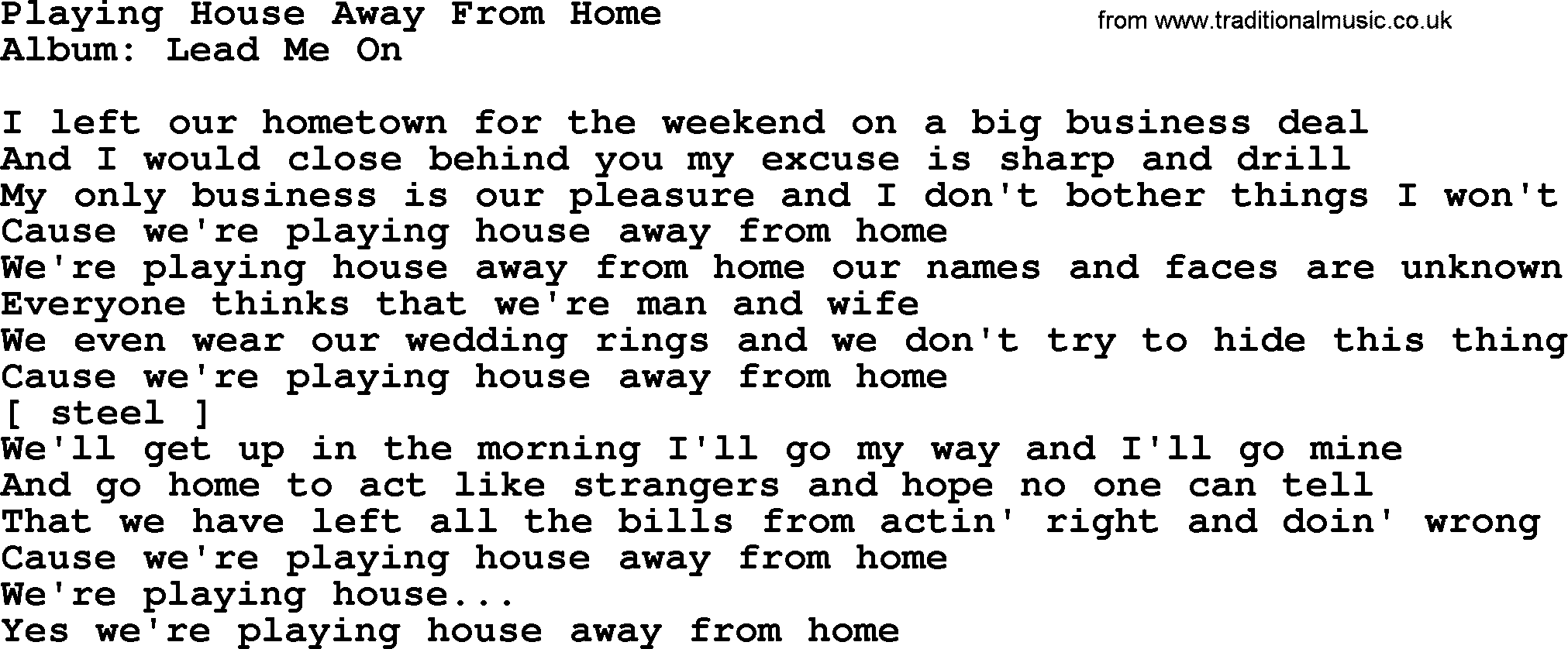 Loretta Lynn song: Playing House Away From Home lyrics