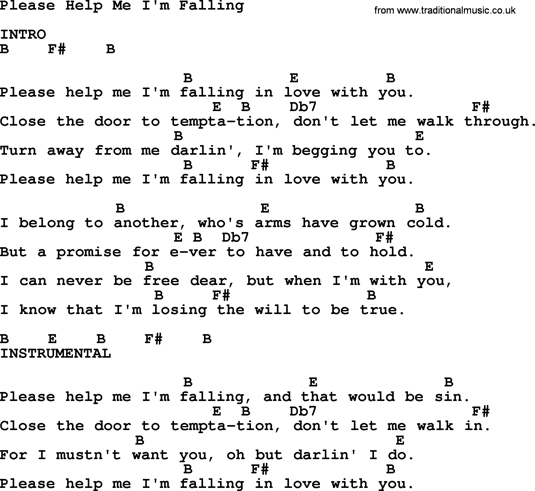 Loretta Lynn song: Please Help Me I'm Falling lyrics and chords