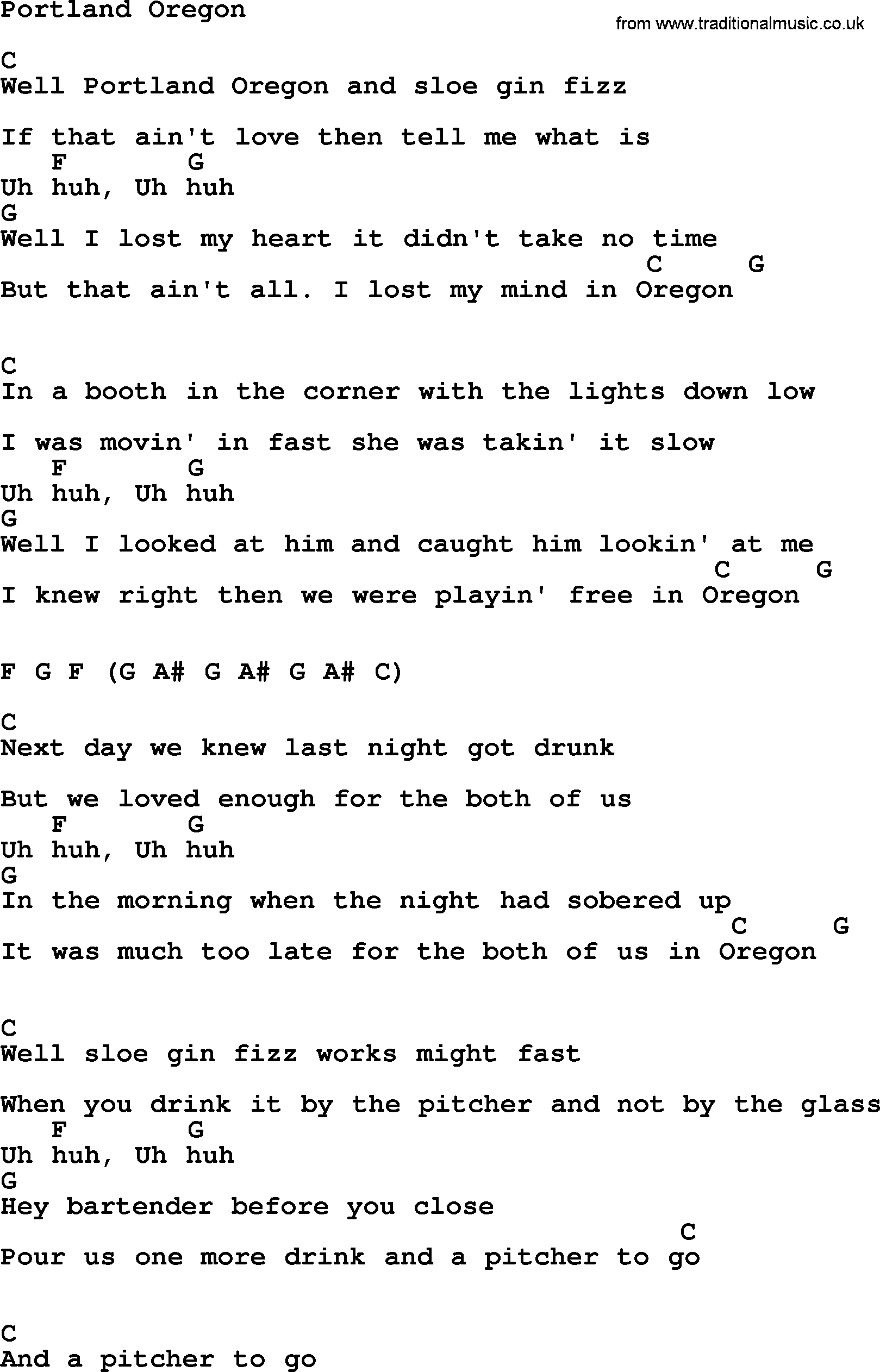 Loretta Lynn song: Portland Oregon lyrics and chords