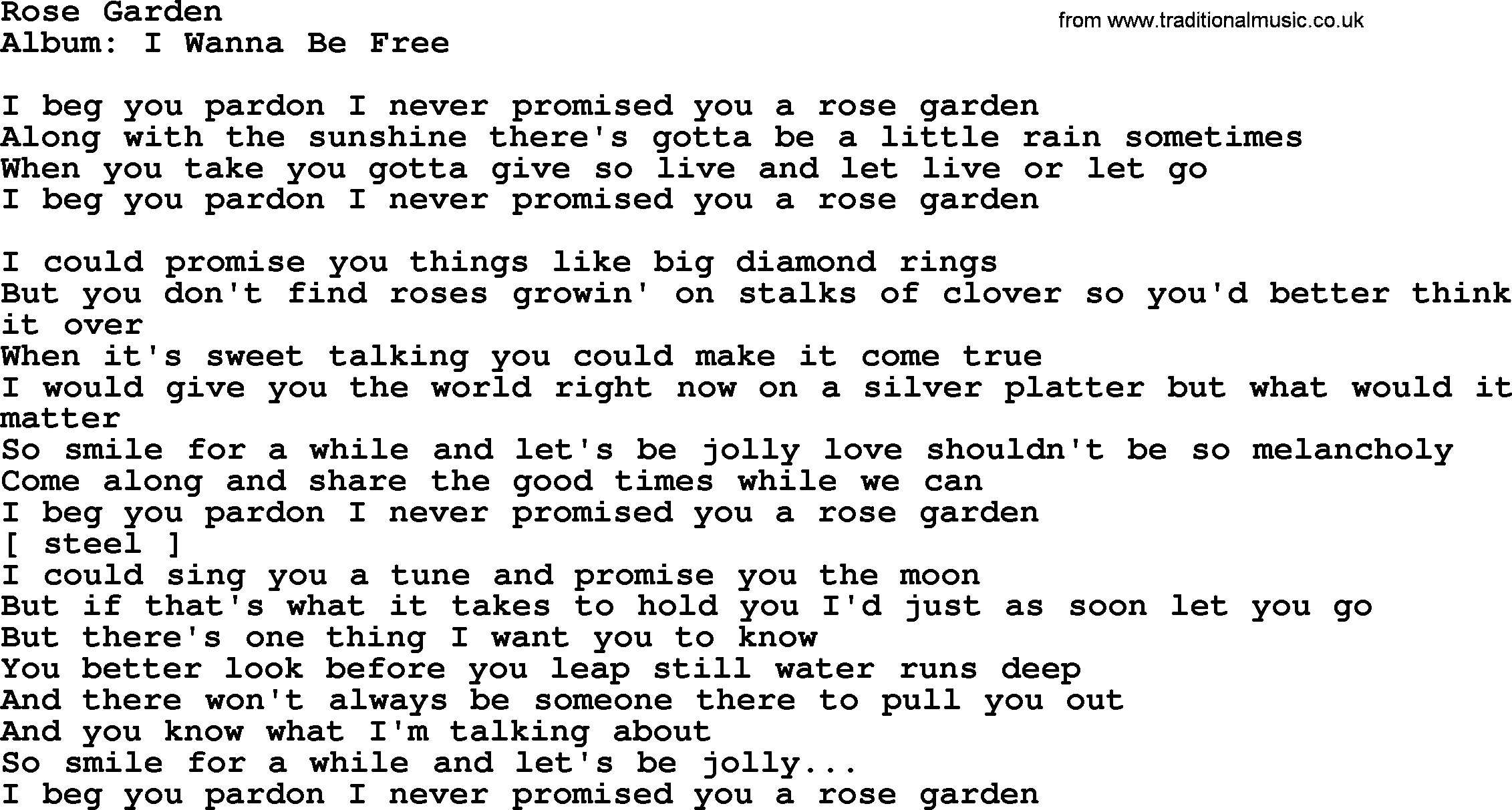 Loretta Lynn Song Rose Garden Lyrics