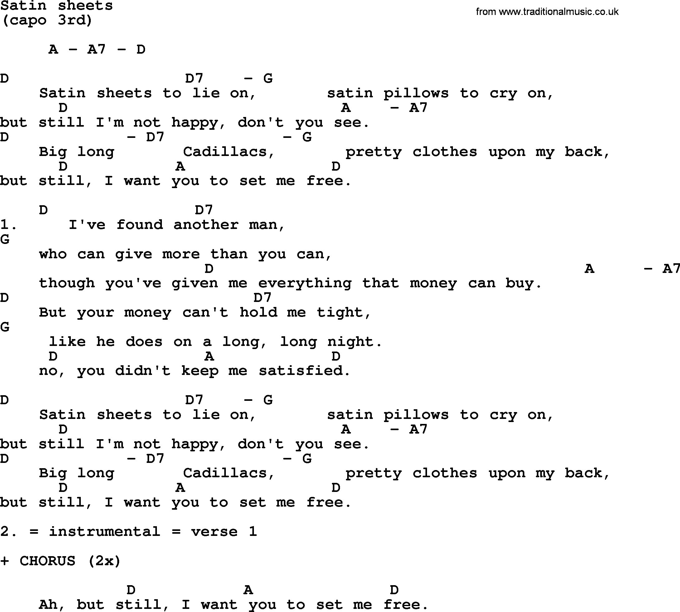 Loretta Lynn song: Satin Sheets lyrics and chords