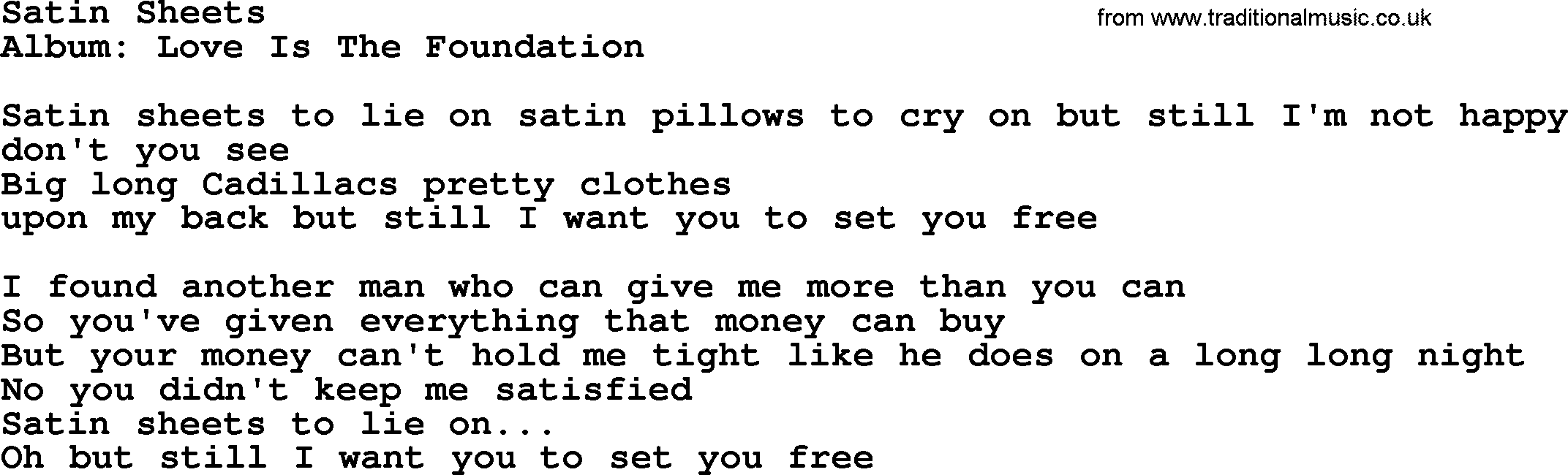 Loretta Lynn song: Satin Sheets lyrics