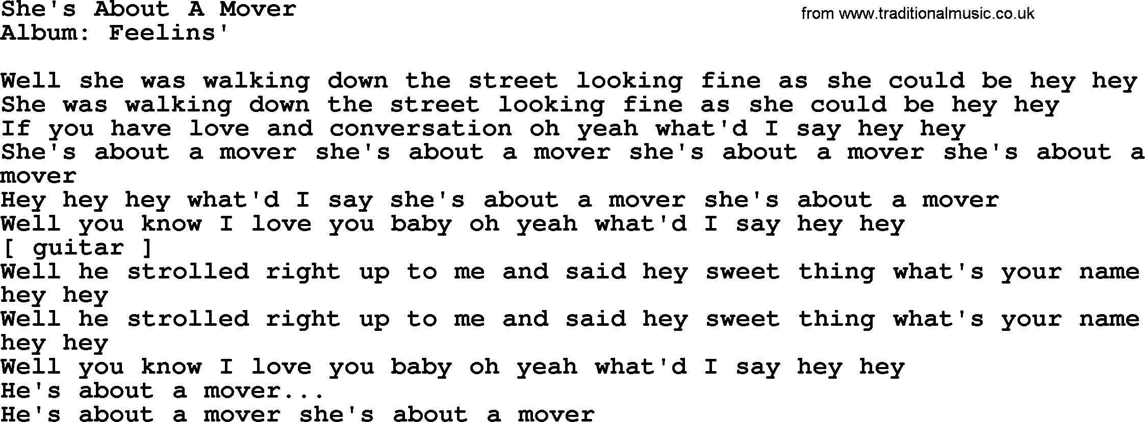 Loretta Lynn song: She's About A Mover lyrics