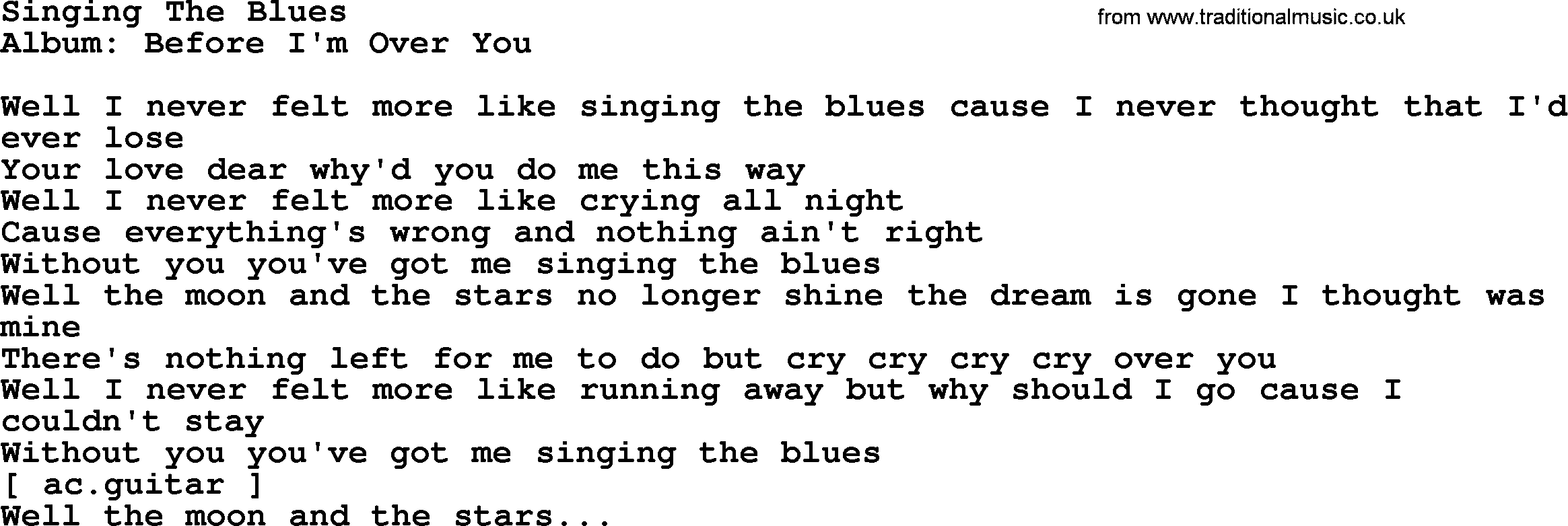 Loretta Lynn song: Singing The Blues lyrics