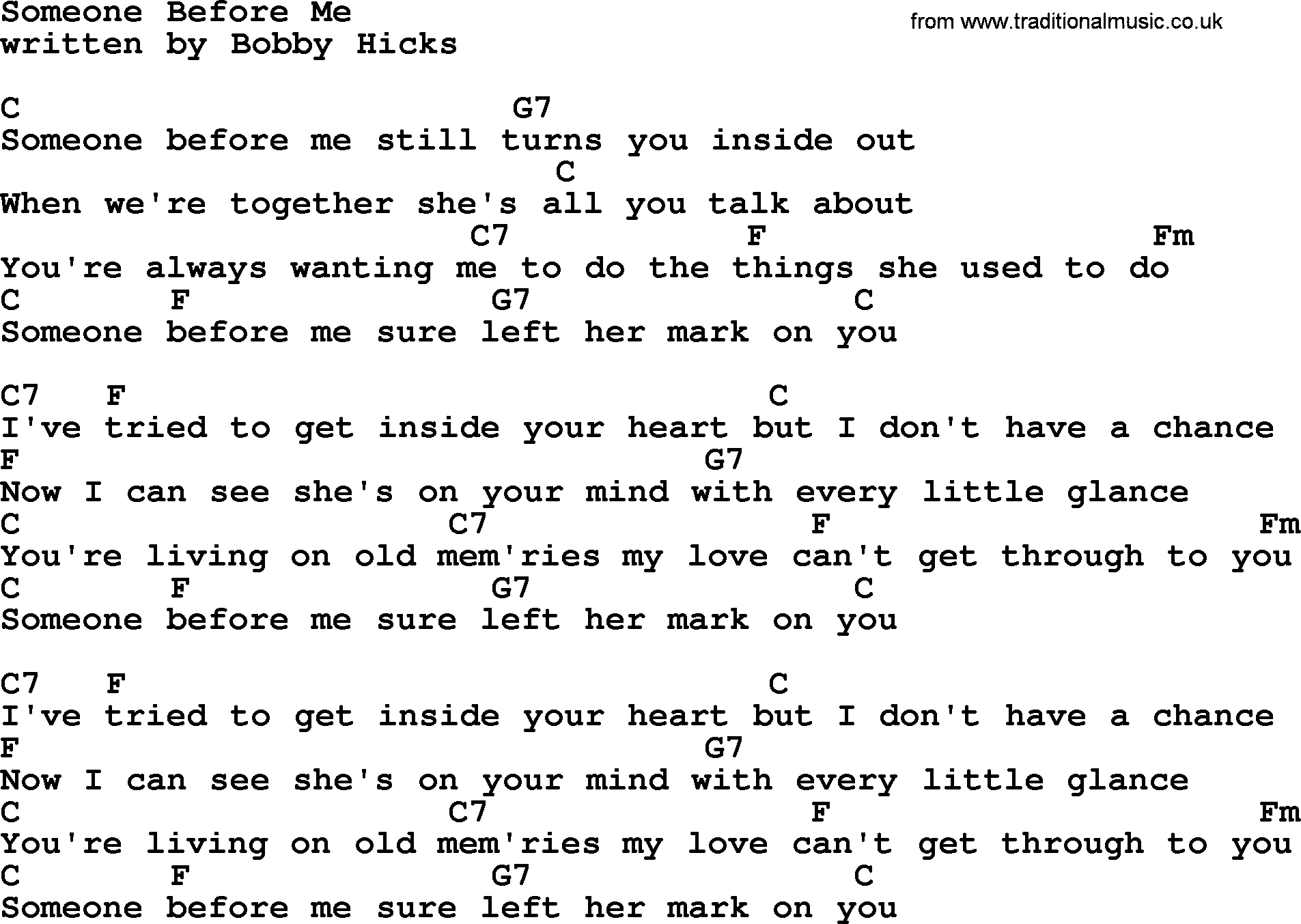 Loretta Lynn song: Someone Before Me lyrics and chords