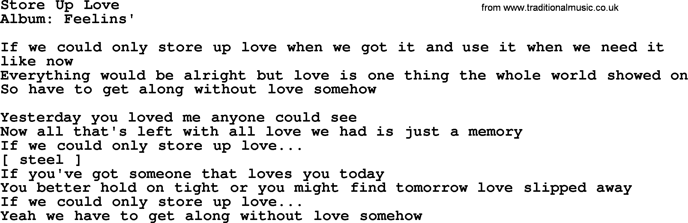 Loretta Lynn song: Store Up Love lyrics