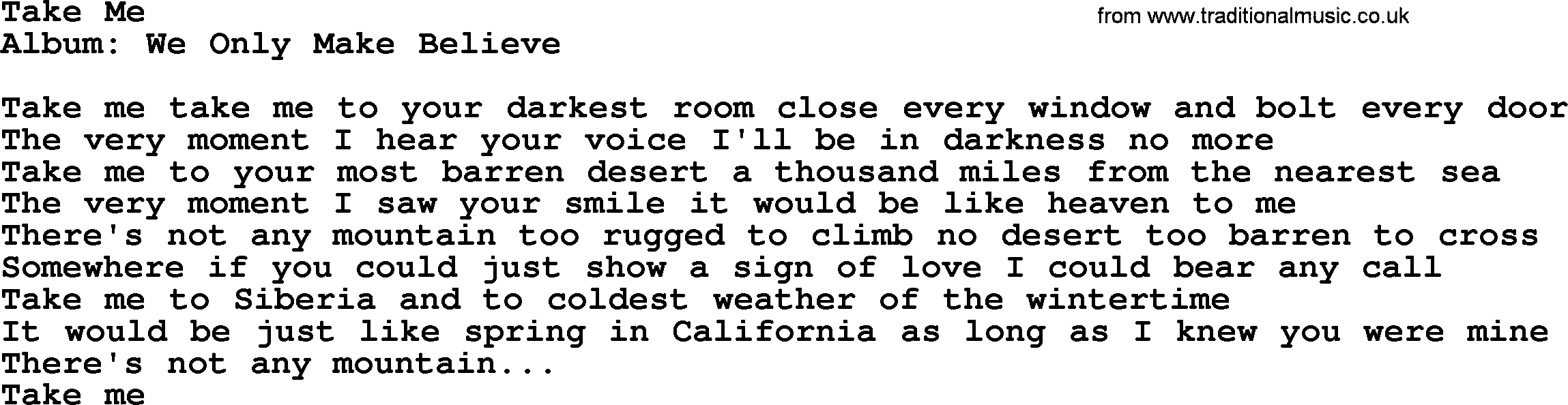 Loretta Lynn song: Take Me lyrics