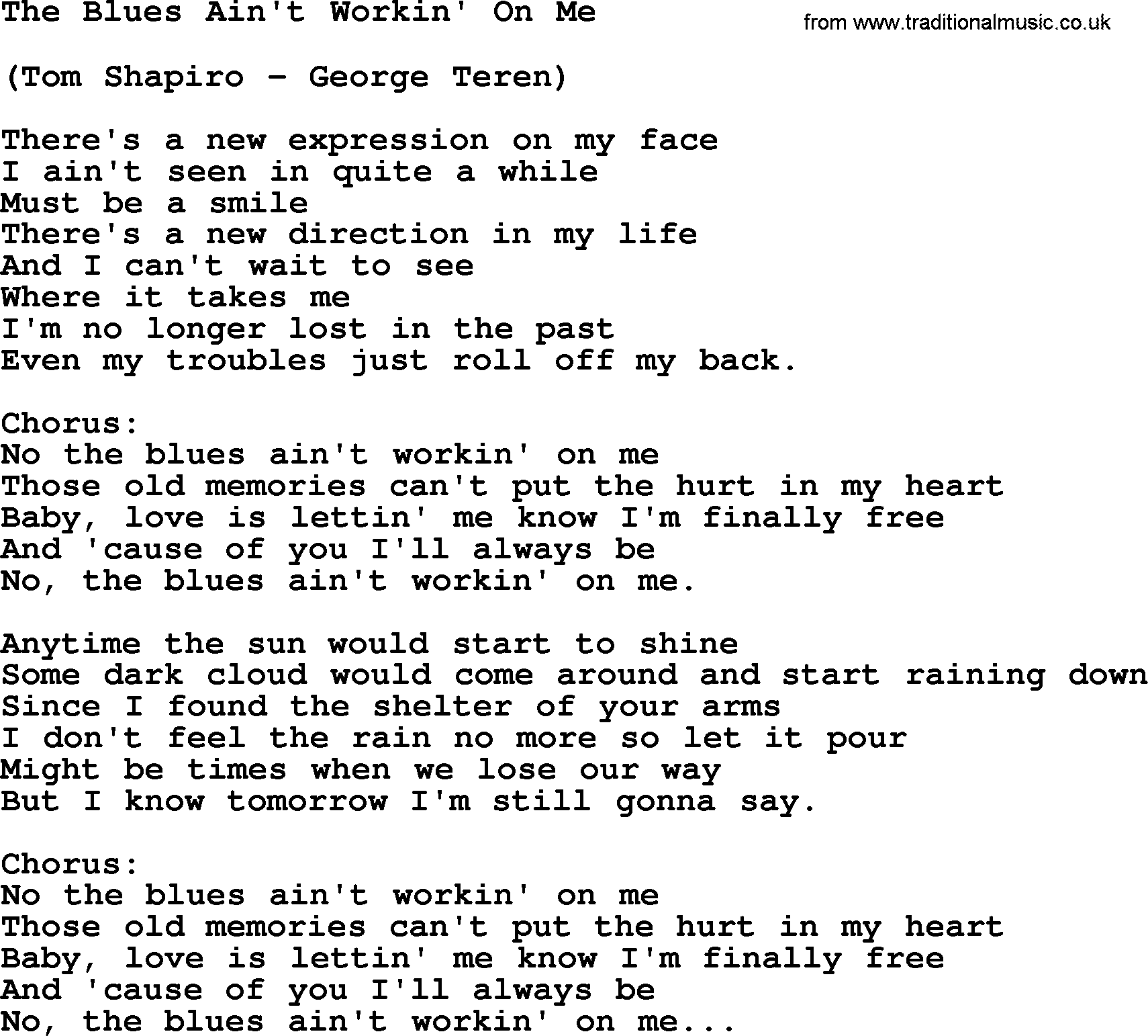 Loretta Lynn song: The Blues Ain't Workin' On Me lyrics