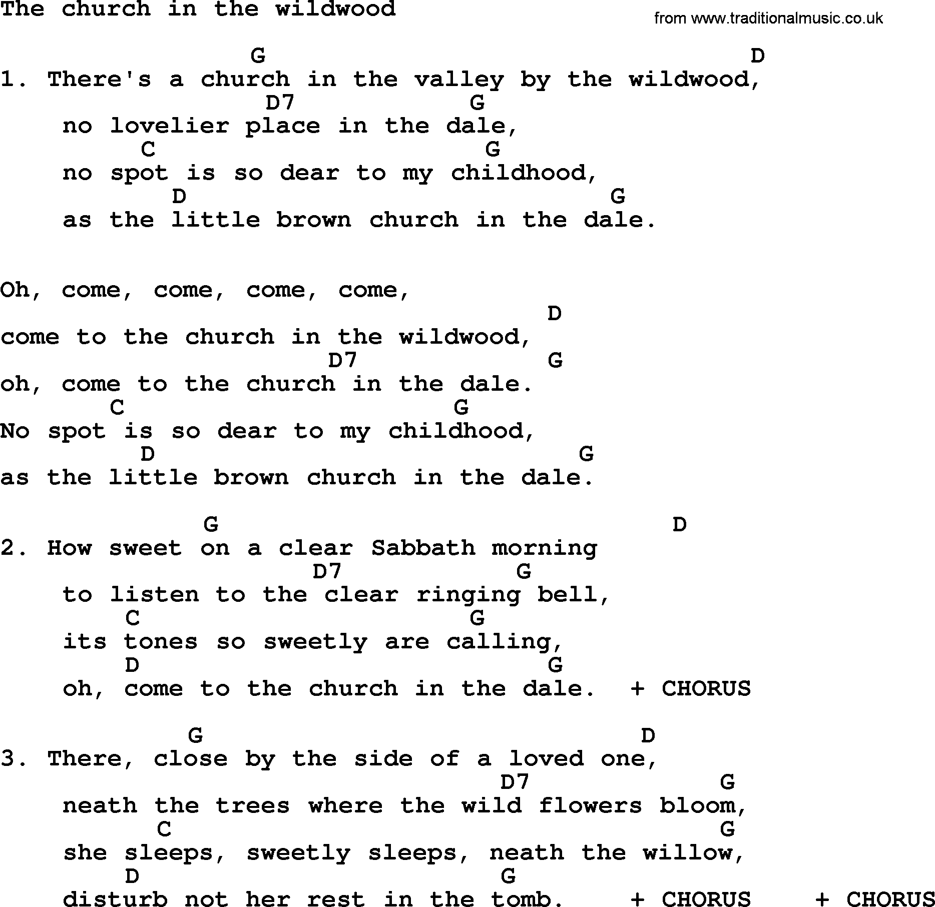 Loretta Lynn song: The Church In The Wildwood lyrics and chords