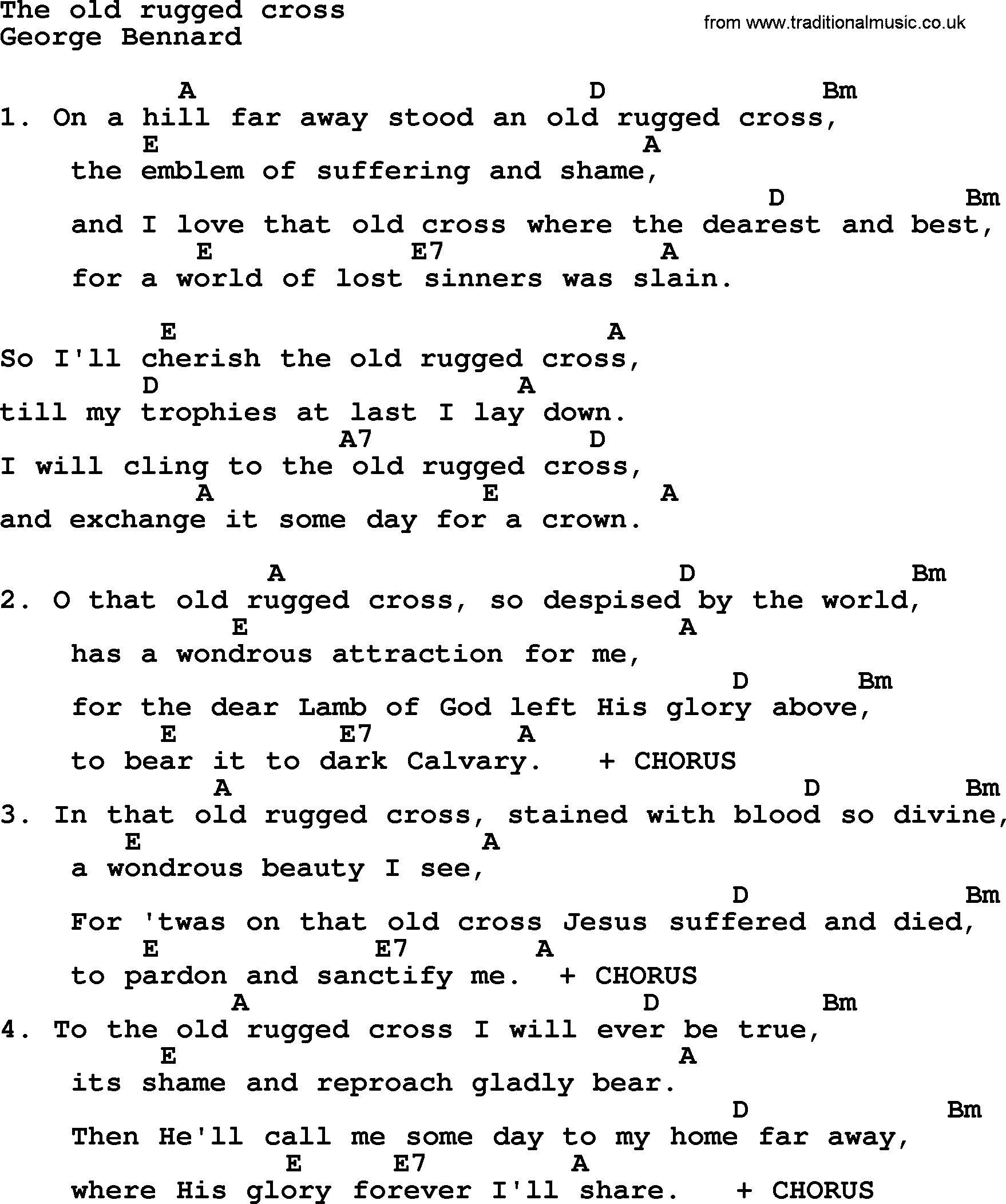 Loretta Lynn song: The Old Rugged Cross lyrics and chords